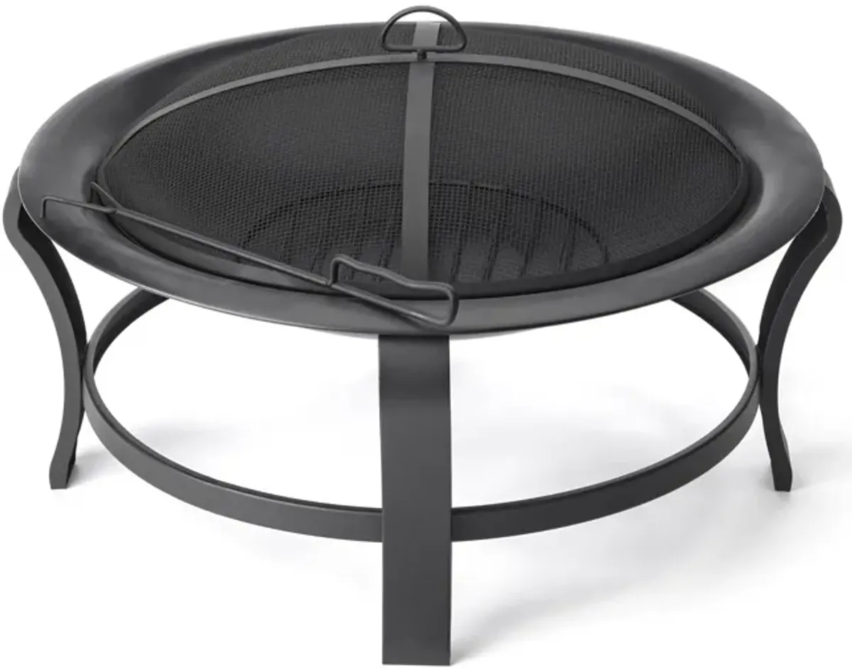 Steel Round Wood Burning Fire Pit - Black