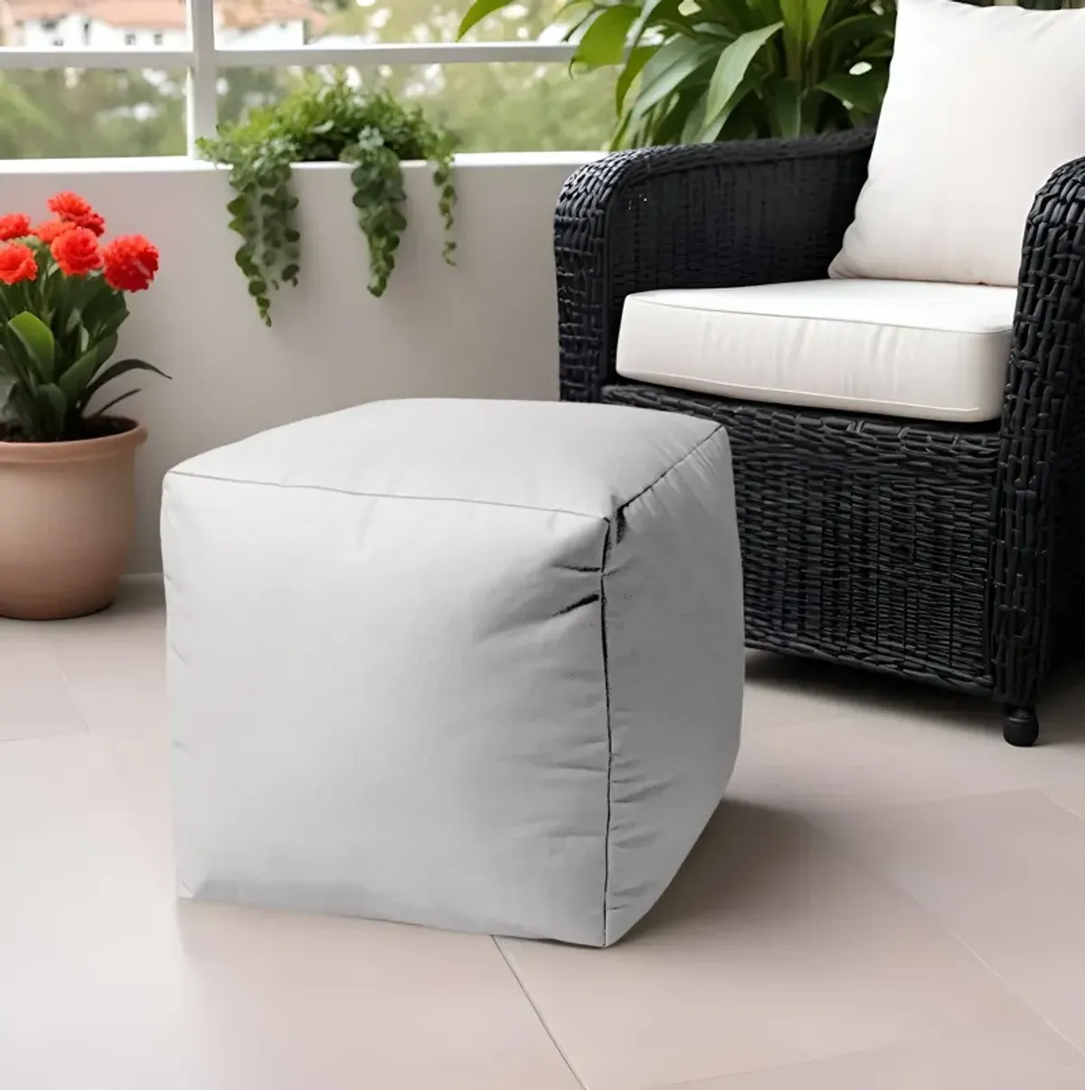 Cool Crisp Solid Color Indoor / Outdoor Pouf Ottoman - White