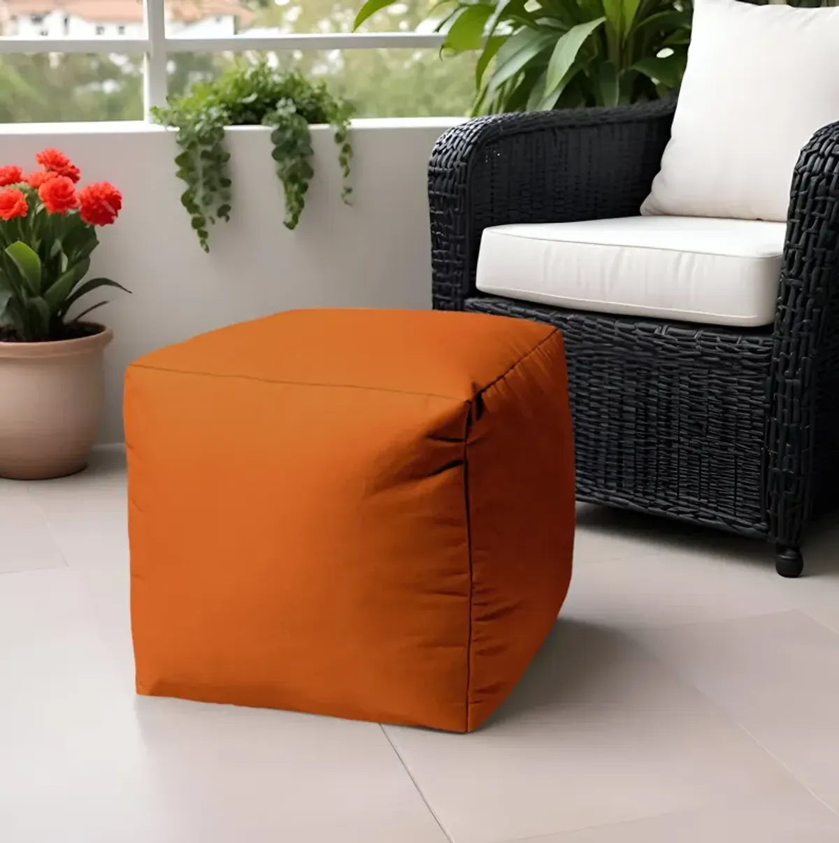 Cool Solid Color Indoor Outdoor Pouf Ottoman - Orange
