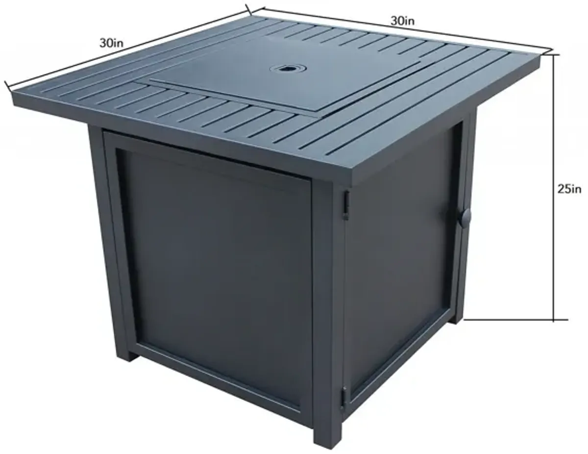 Square Slat Top Fire Pit Table With Lid - Black