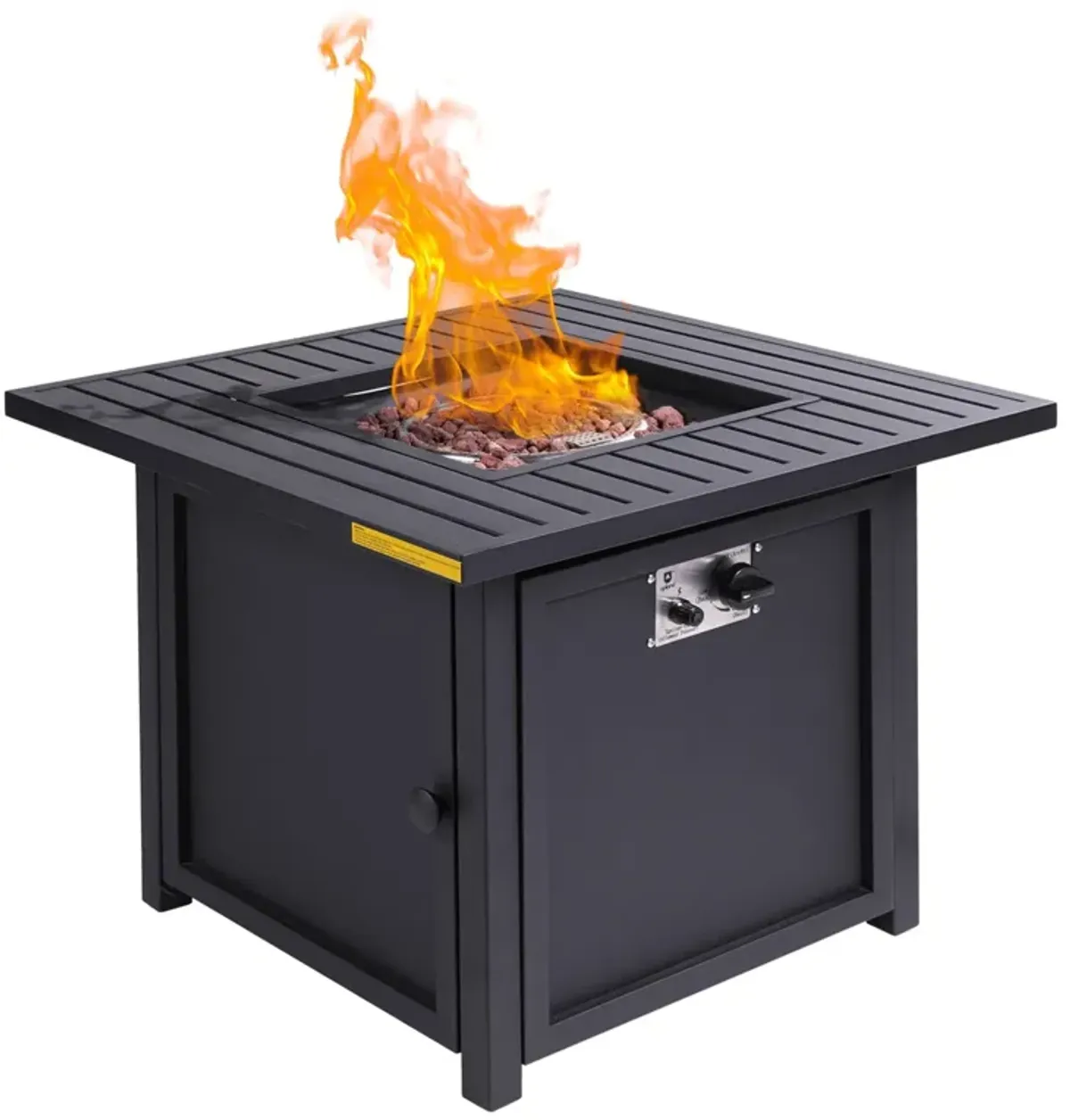 Square Slat Top Fire Pit Table With Lid - Black