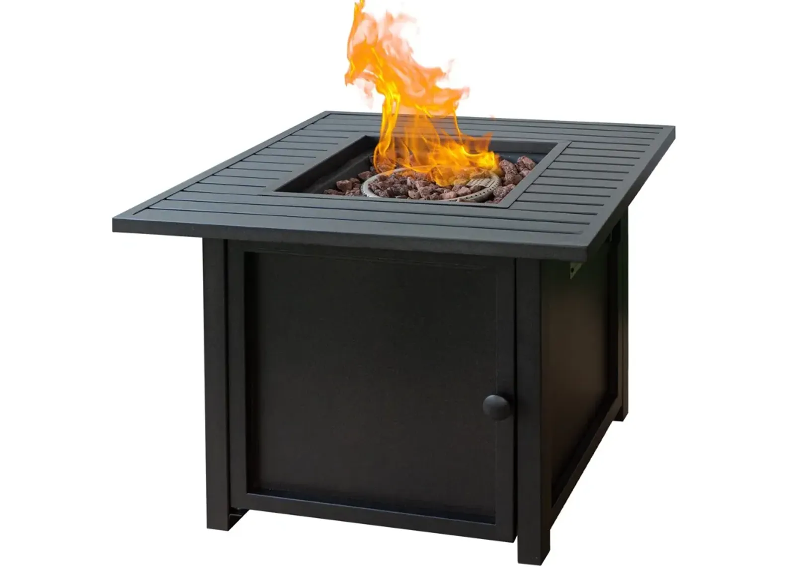 Square Slat Top Fire Pit Table With Lid - Brown