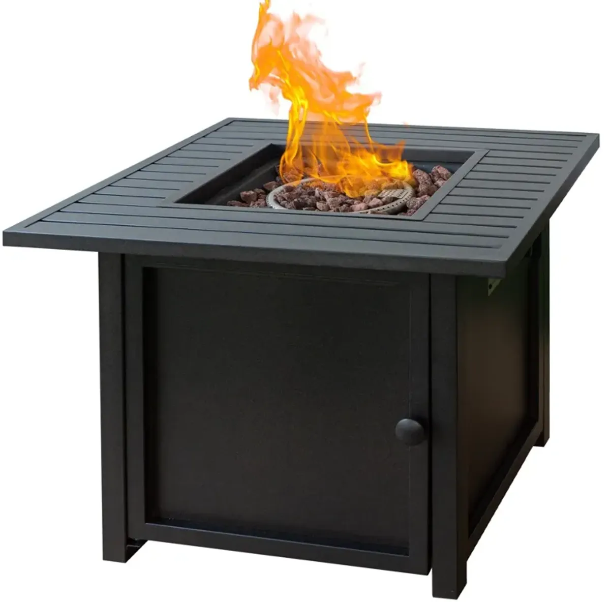 Square Slat Top Fire Pit Table With Lid - Brown