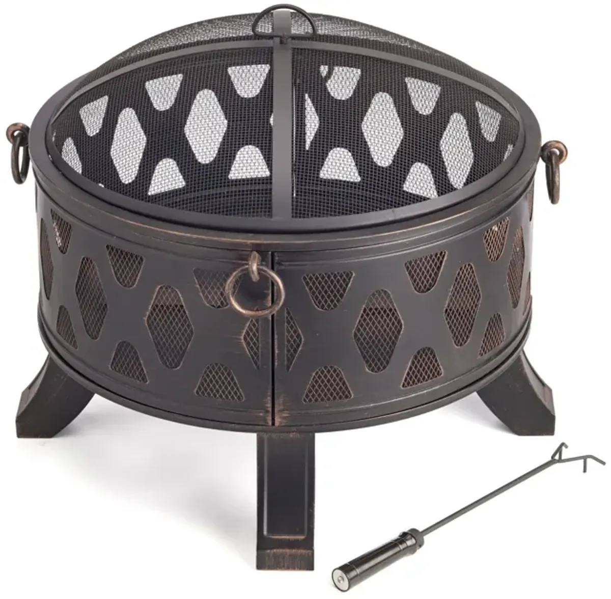 Rustic Steel Wood Burning Fire Pit - Brushed Black / Bronze