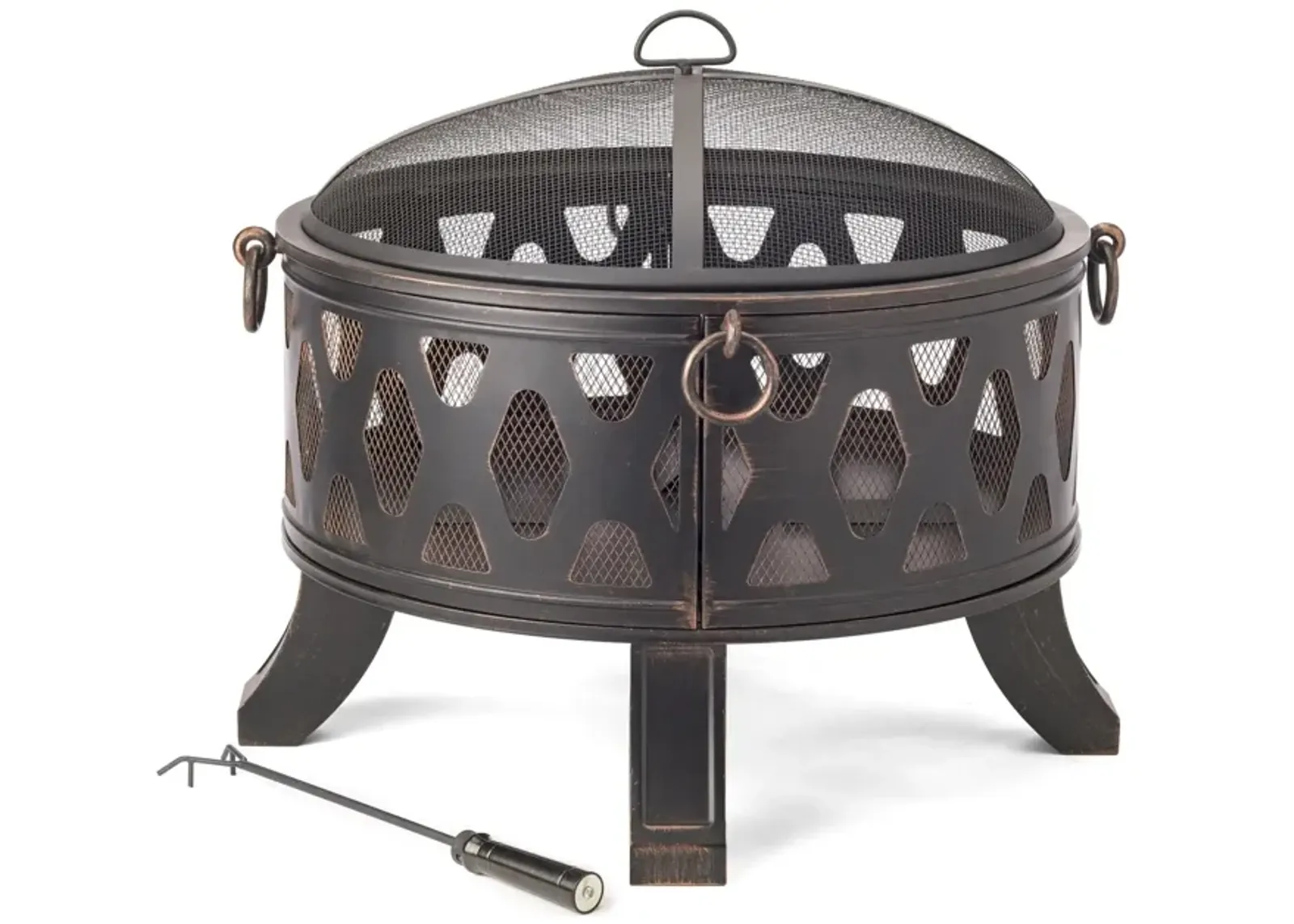 Rustic Steel Wood Burning Fire Pit - Brushed Black / Bronze