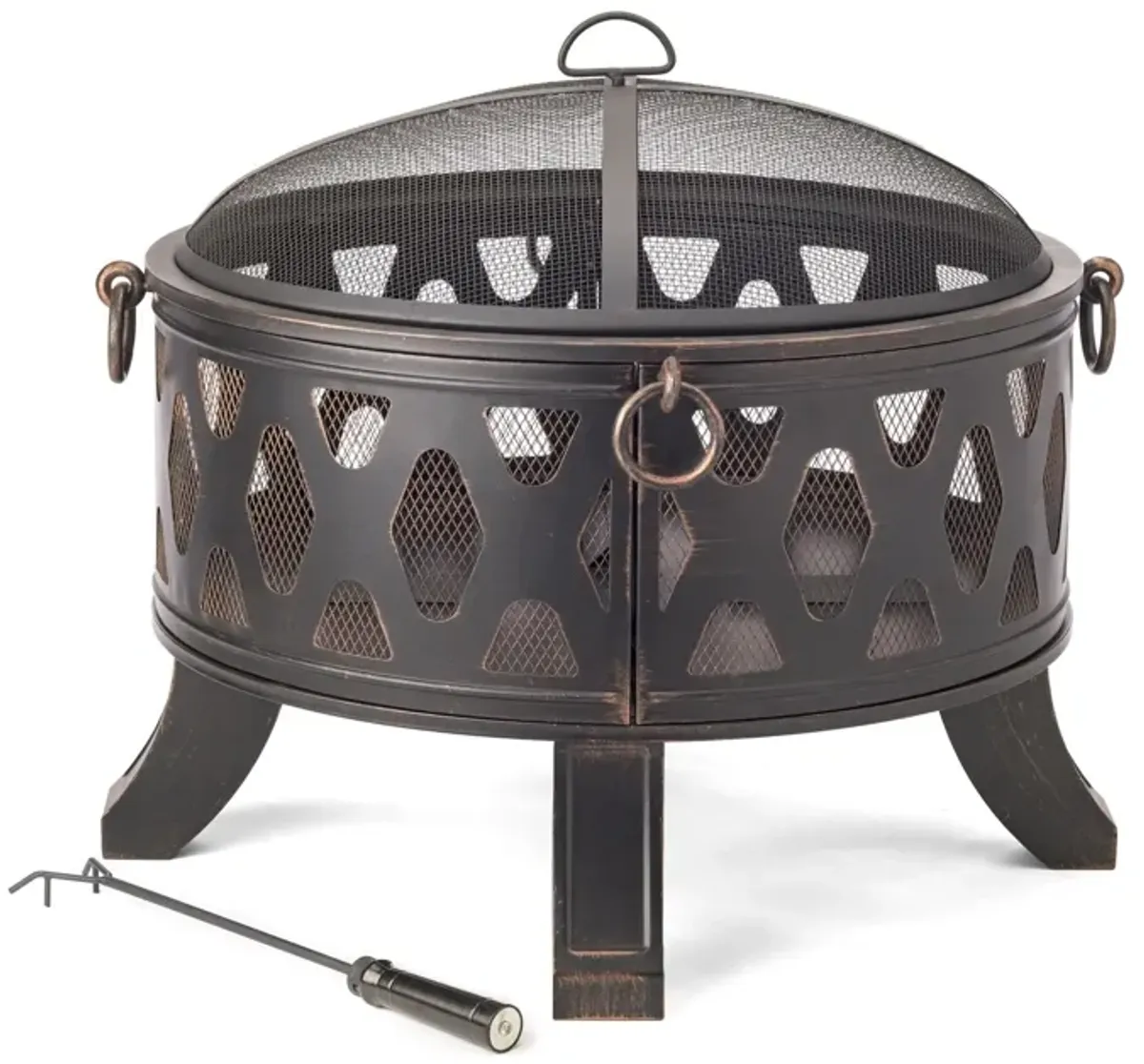 Rustic Steel Wood Burning Fire Pit - Brushed Black / Bronze