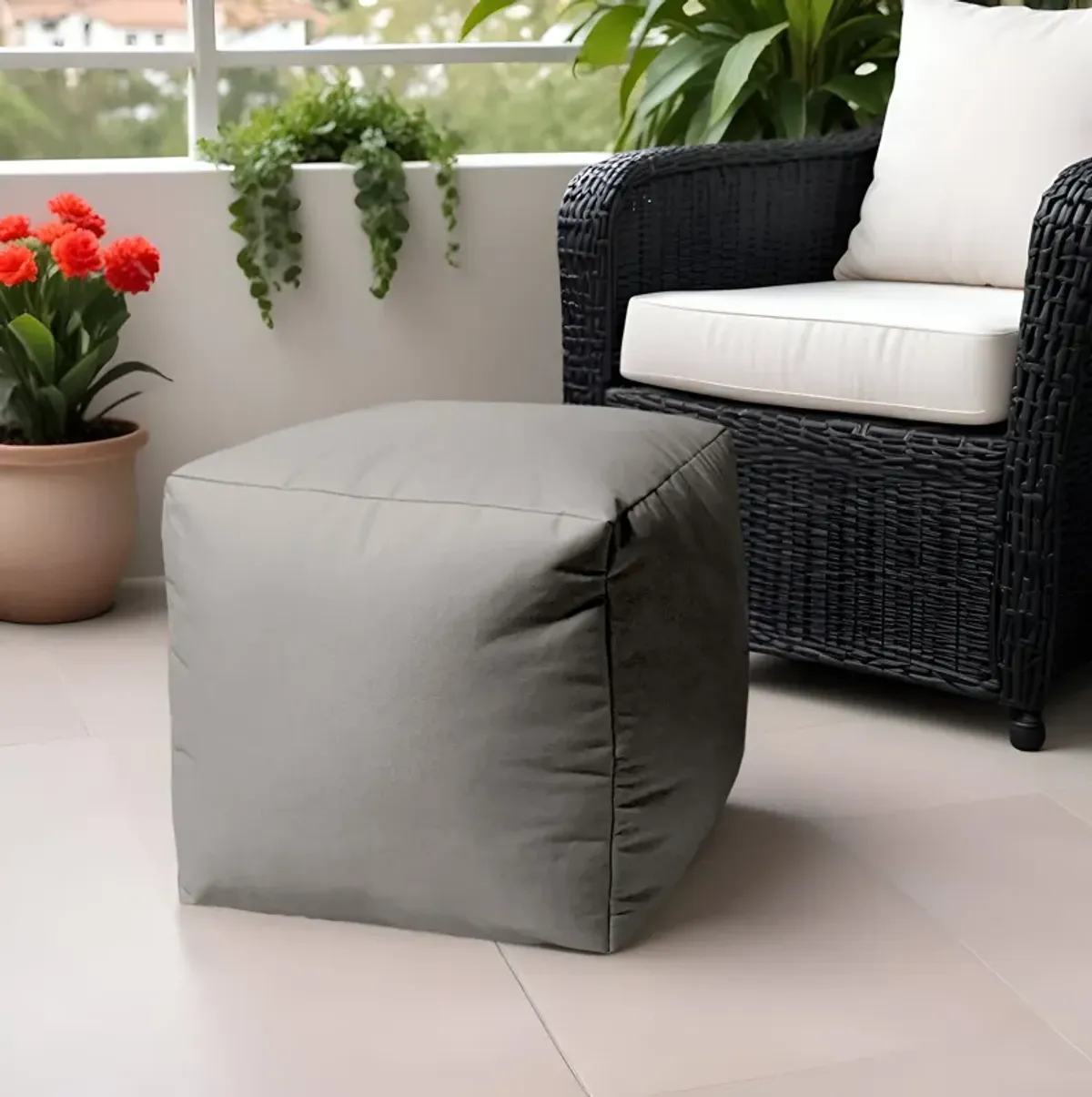 Cool Steely Solid Color Indoor Outdoor Pouf Ottoman - Silver Gray