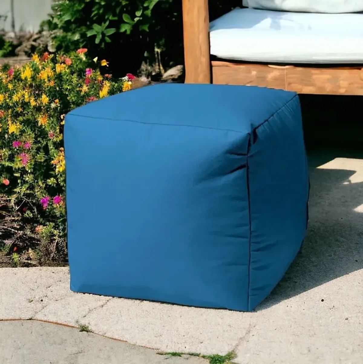 Cool Bright Solid Color Indoor / Outdoor Pouf Ottoman - Teal Blue