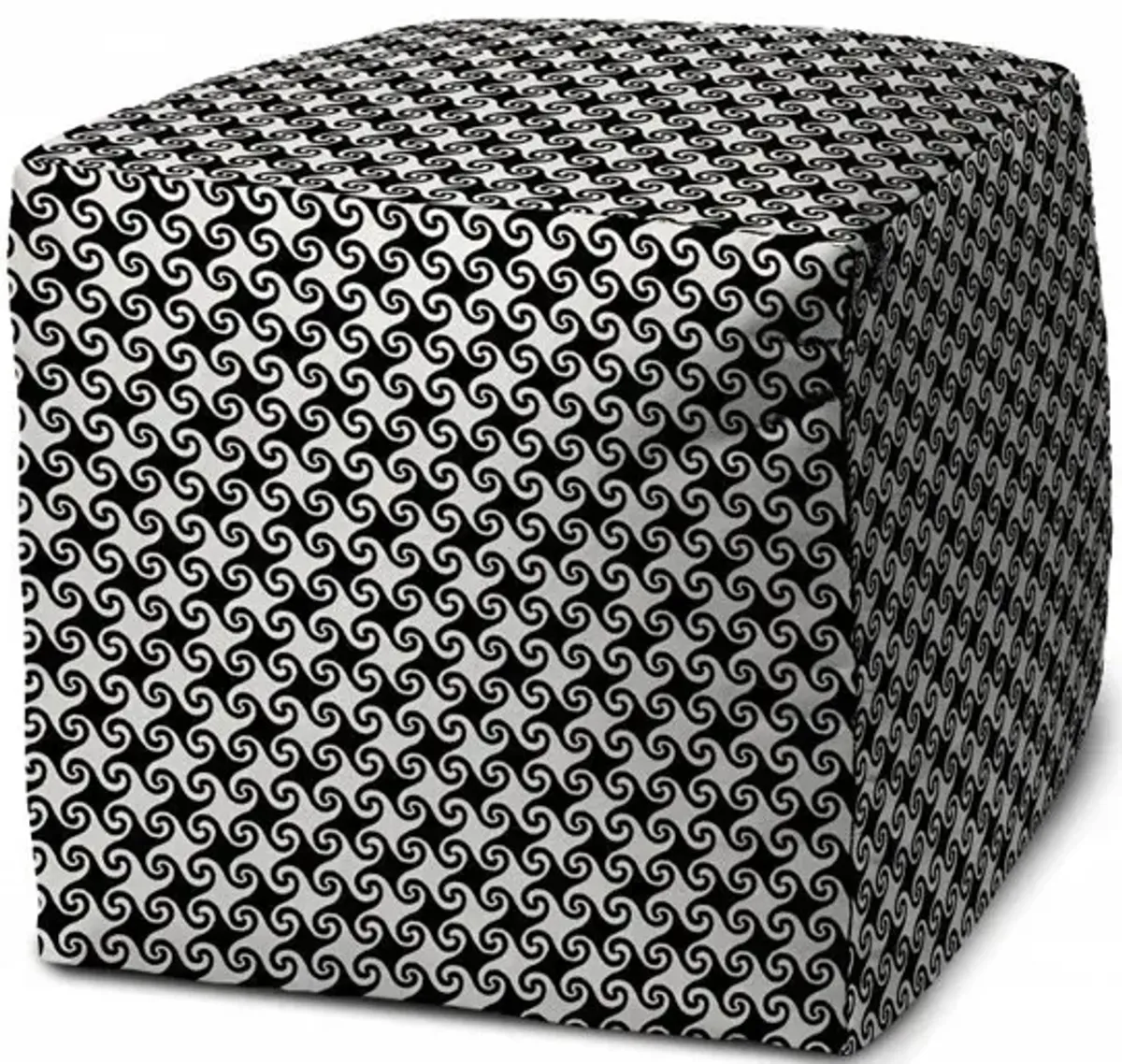 Polyester Cube Geometric Indoor / Outdoor Pouf Ottoman - Black / White