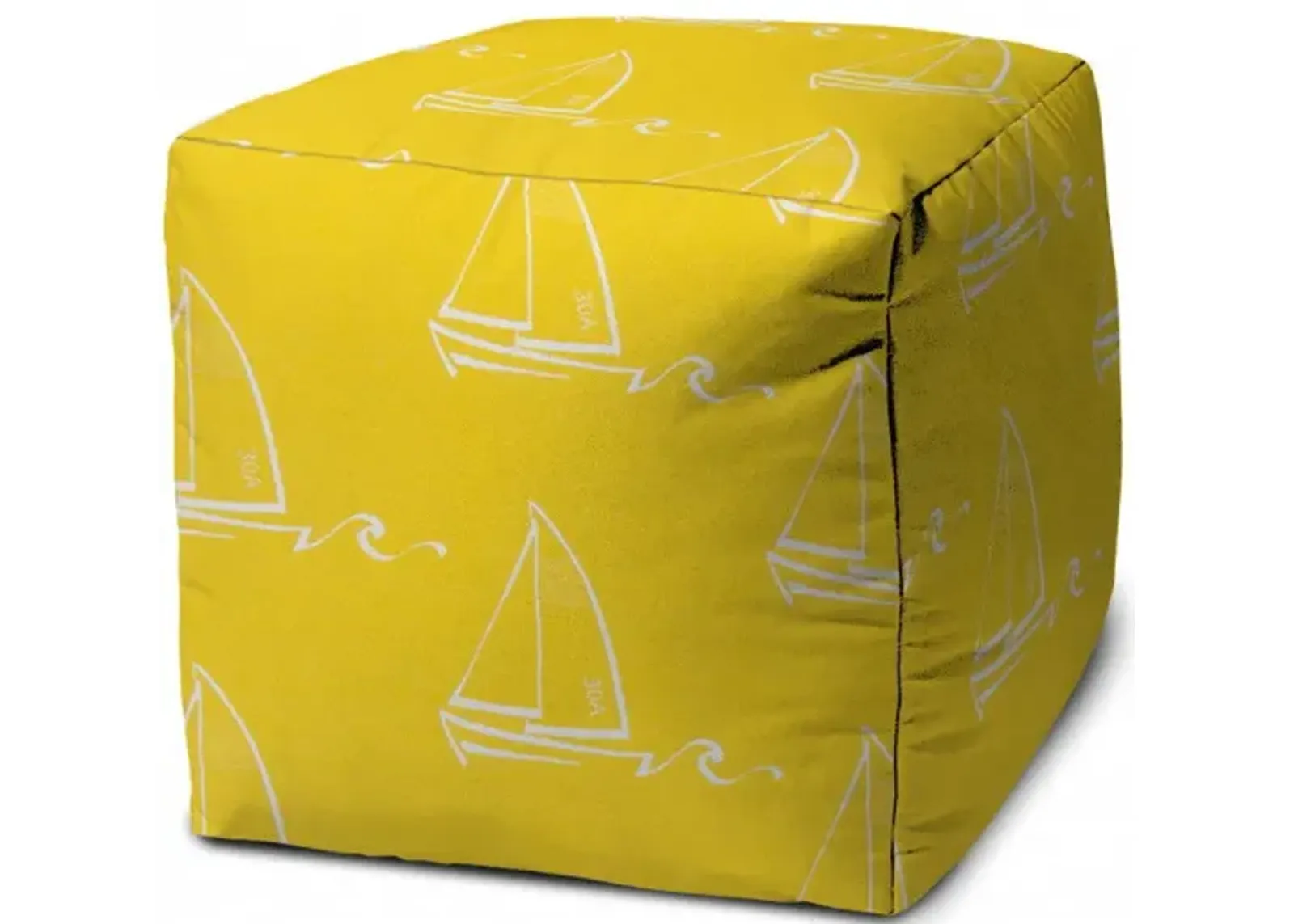 Sailboat Indoor Outdoor Cube Ottoman - Yellow / White