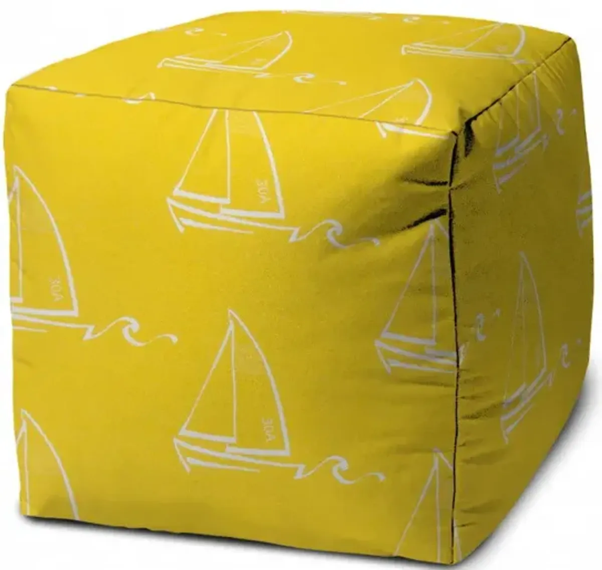 Sailboat Indoor Outdoor Cube Ottoman - Yellow / White