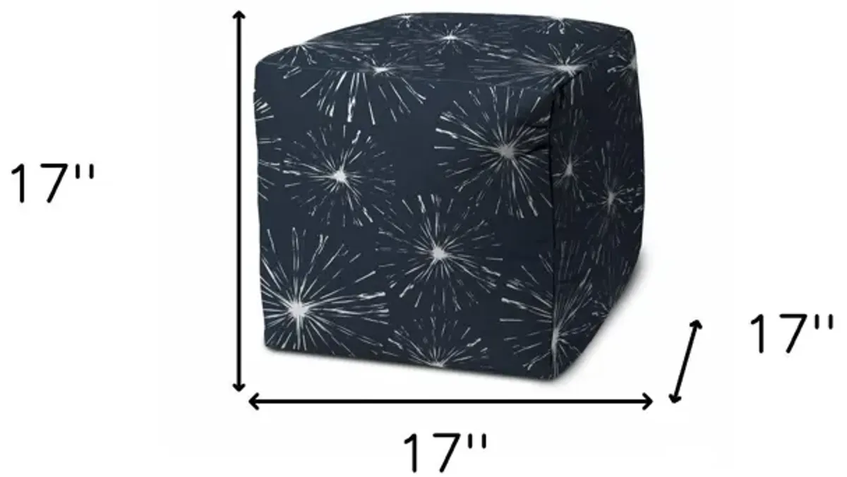 Polyester Cube Geometric Indoor / Outdoor Pouf Ottoman - Blue