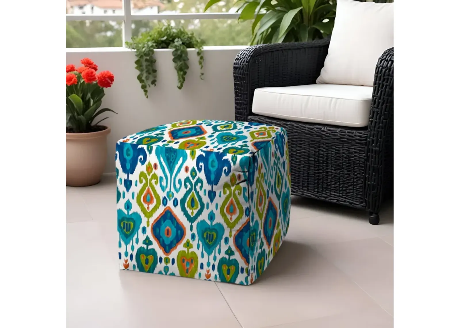 Polyester Cube Indoor / Outdoor Pouf Ottoman - Turquoise