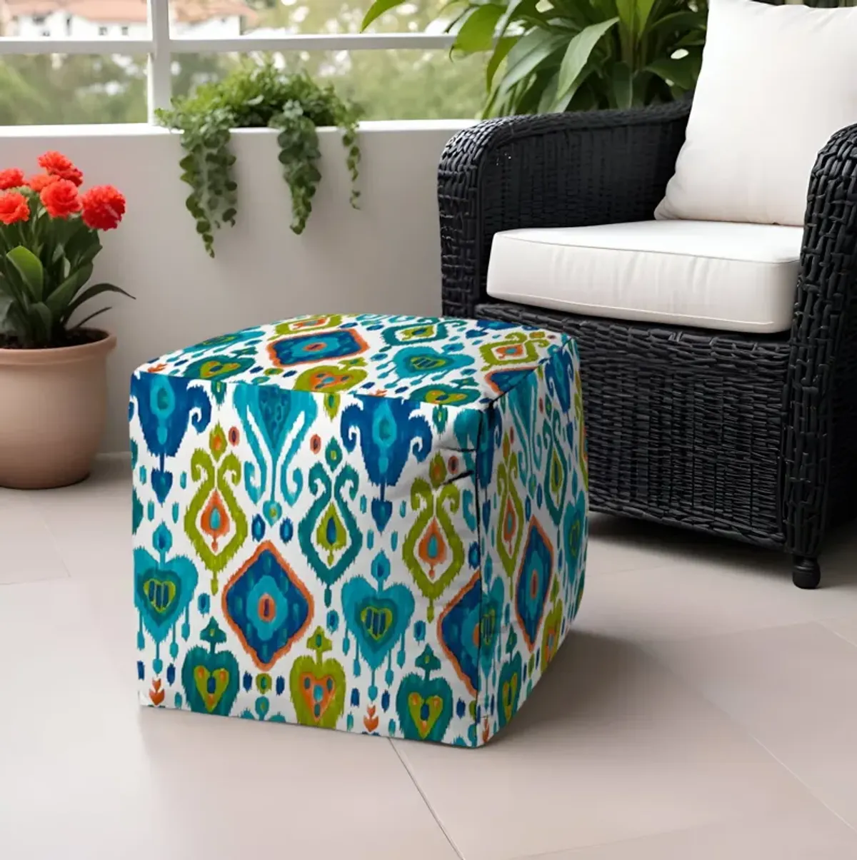 Polyester Cube Indoor / Outdoor Pouf Ottoman - Turquoise