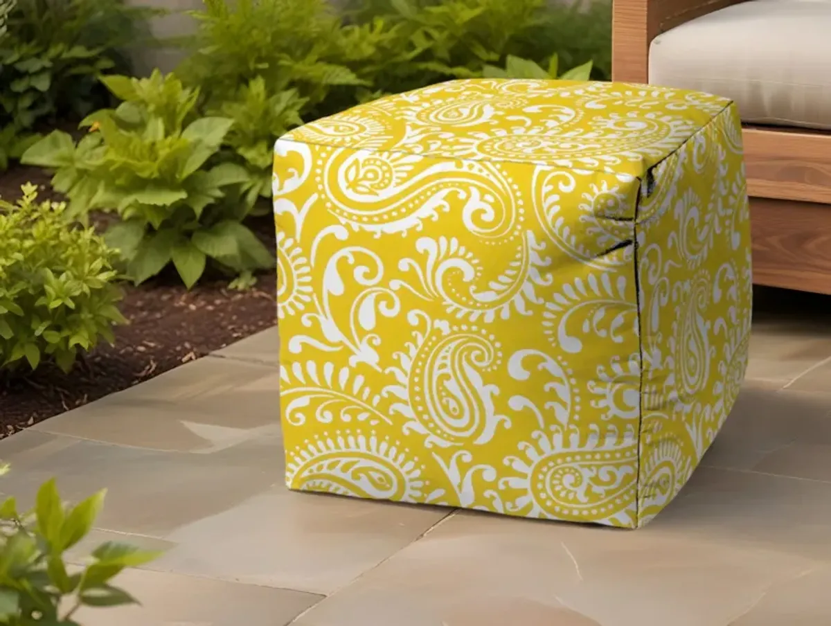 Polyester Cube Paisley Indoor / Outdoor Pouf Ottoman - Yellow