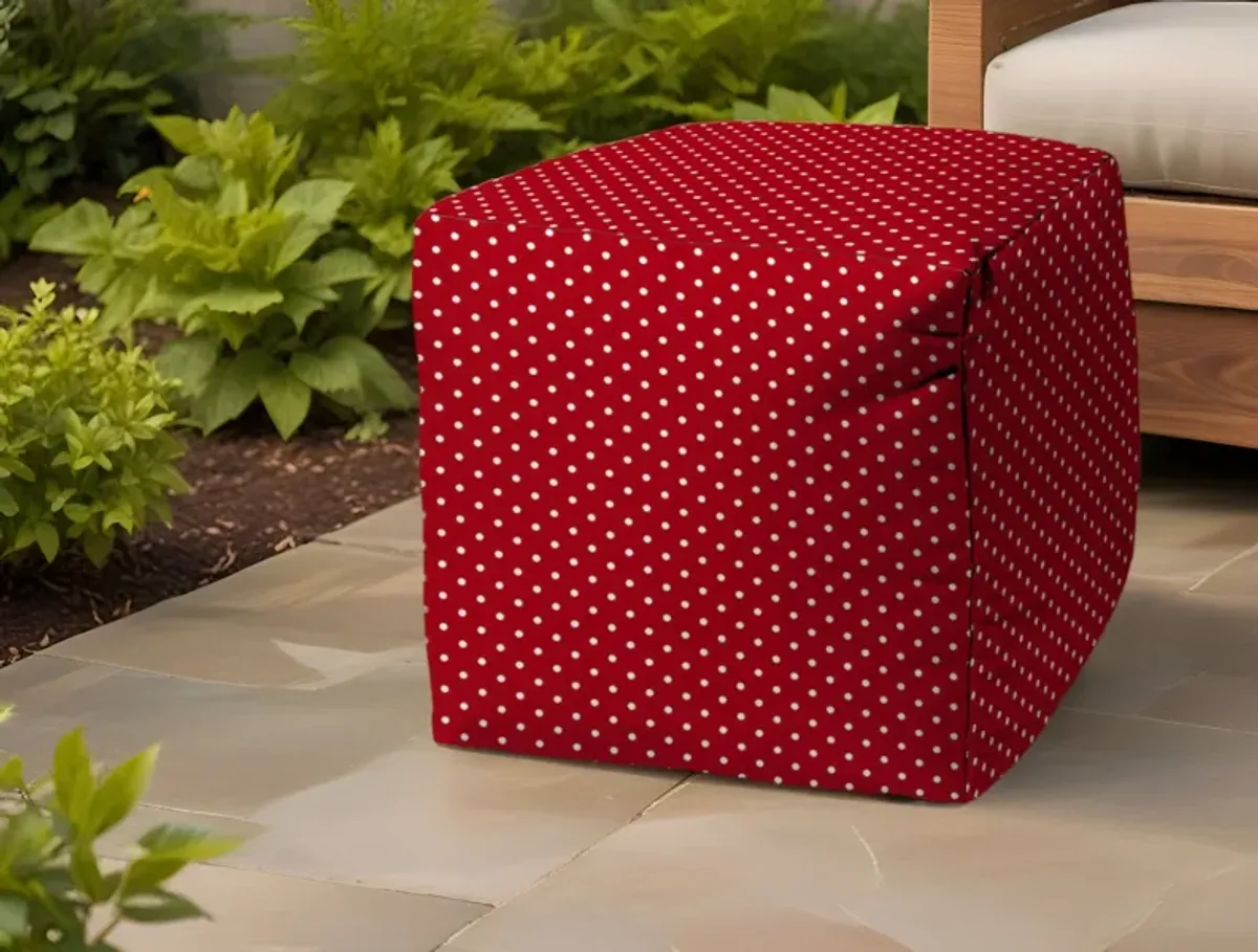 Cube Polka Dots Indoor Outdoor Pouf Ottoman - Red