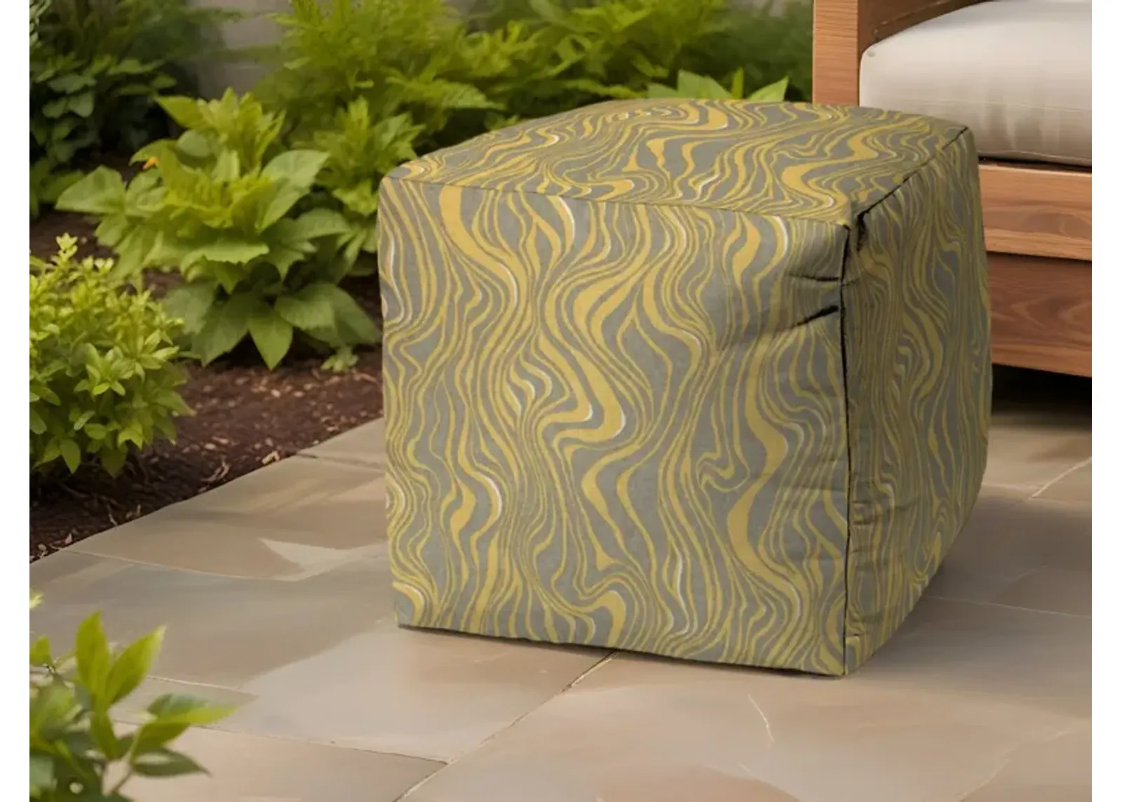 Polyester Cube Abstract Indoor / Outdoor Pouf Ottoman - Yellow