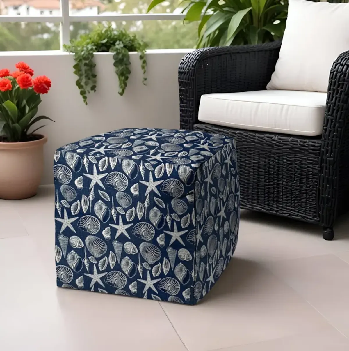 Polyester, Cube Indoor / Outdoor Pouf Ottoman - Blue