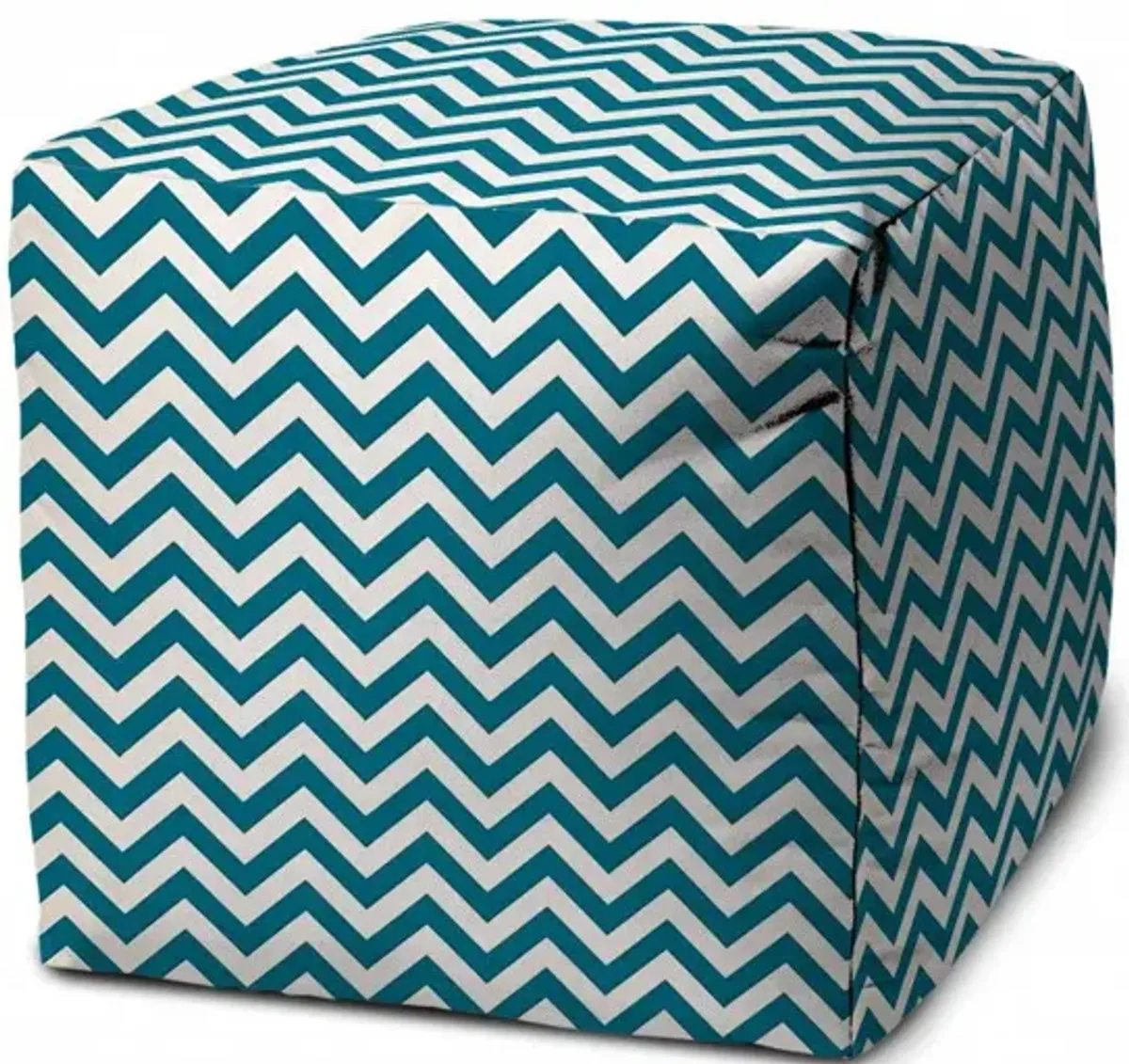 Polyester Cube Chevron, Outdoor Pouf Ottoman - Turquoise / White