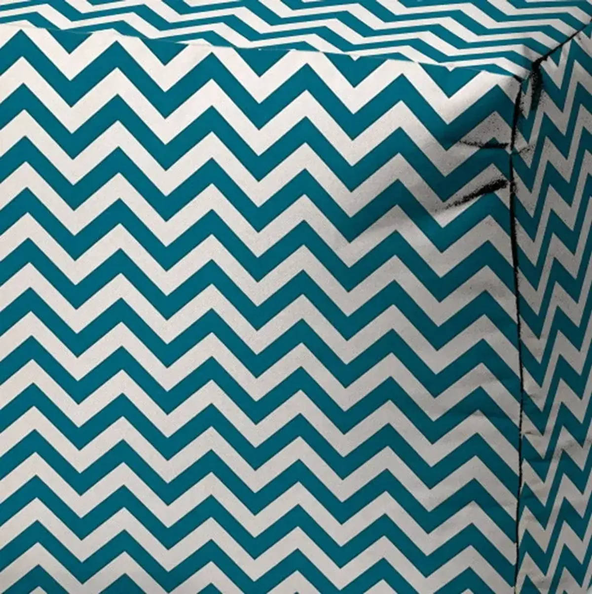 Polyester Cube Chevron, Outdoor Pouf Ottoman - Turquoise / White