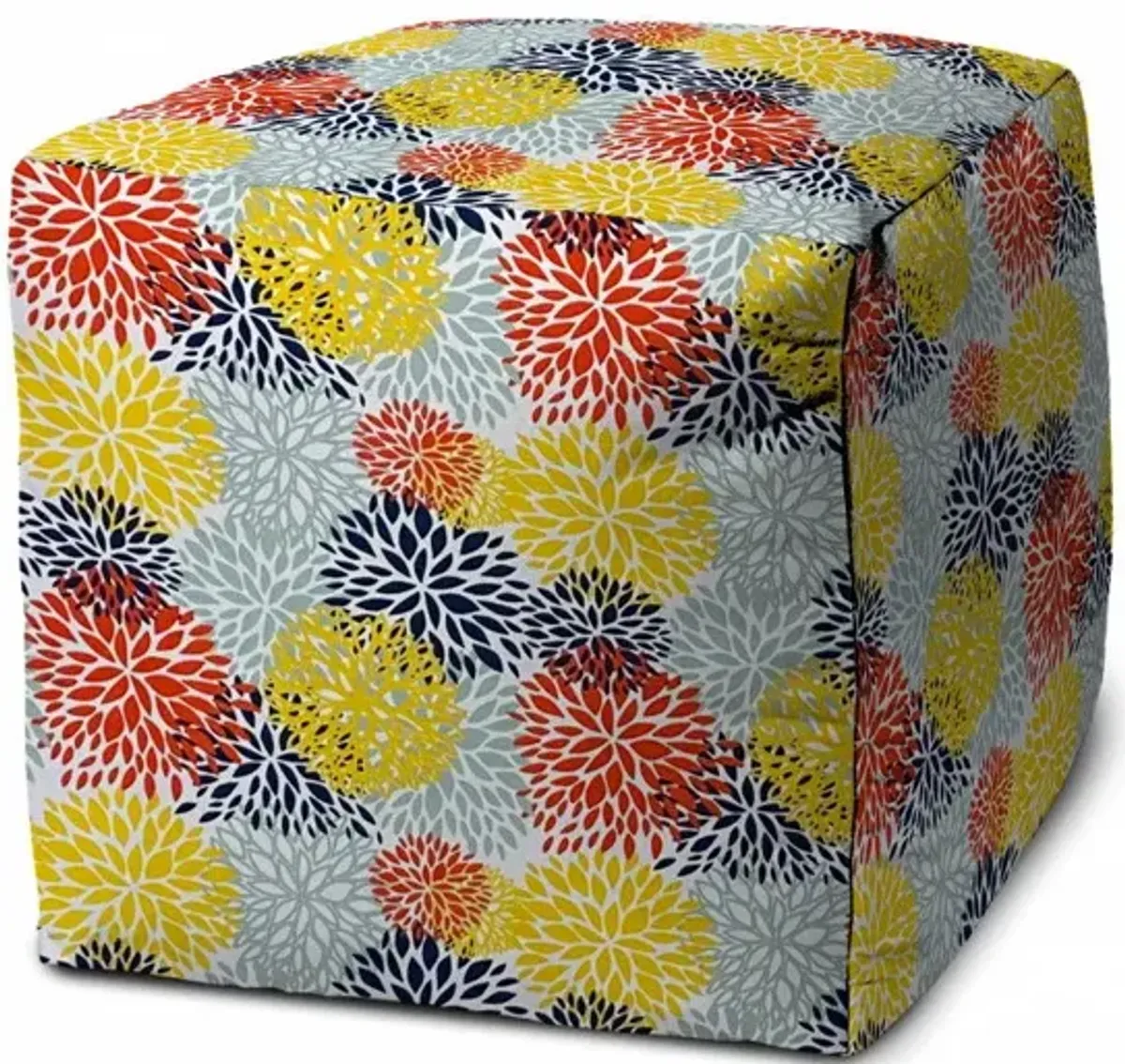 Cube Floral Indoor Outdoor Pouf Ottoman - Green