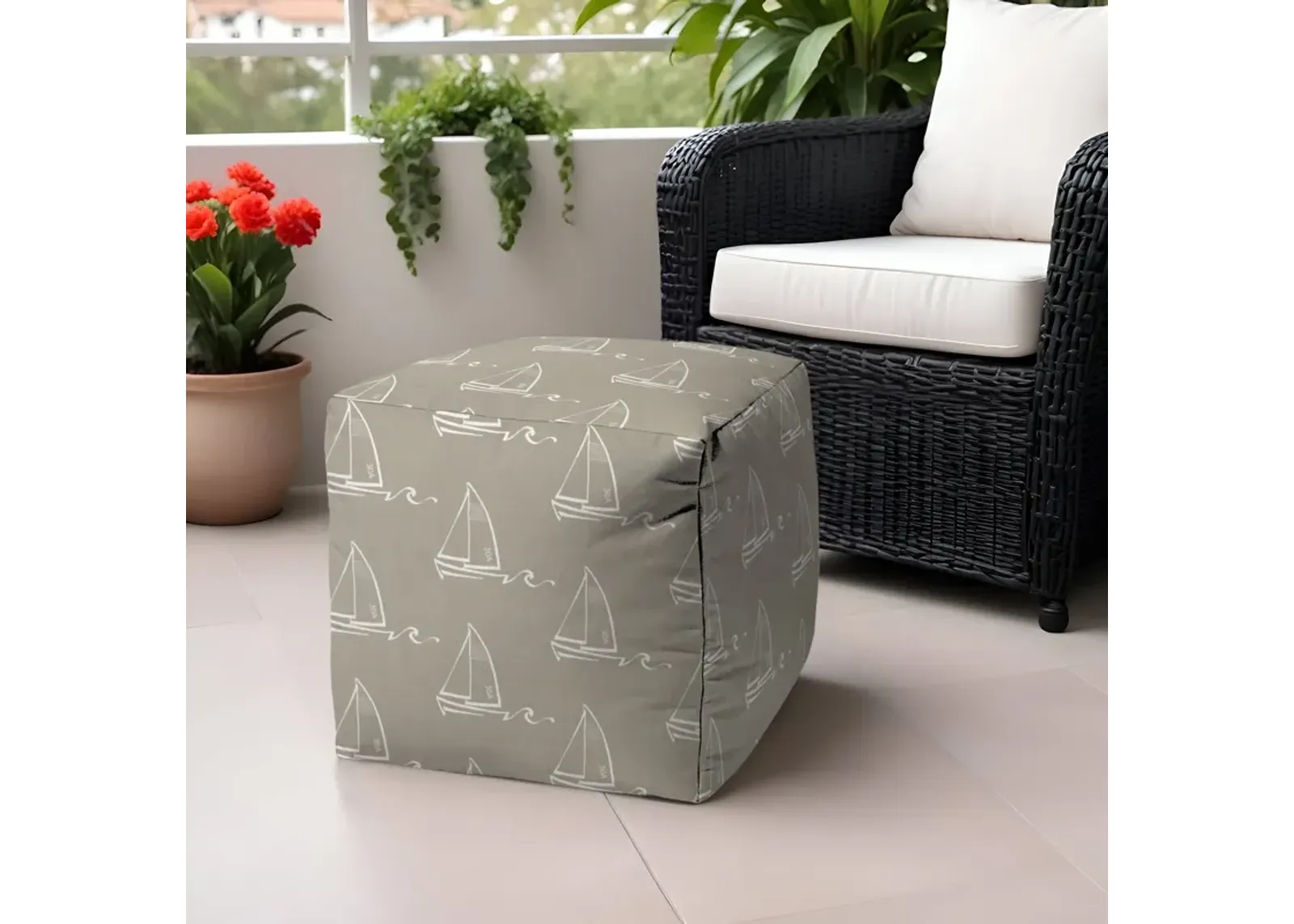 Cube Indoor / Outdoor Pouf Ottoman - Taupe