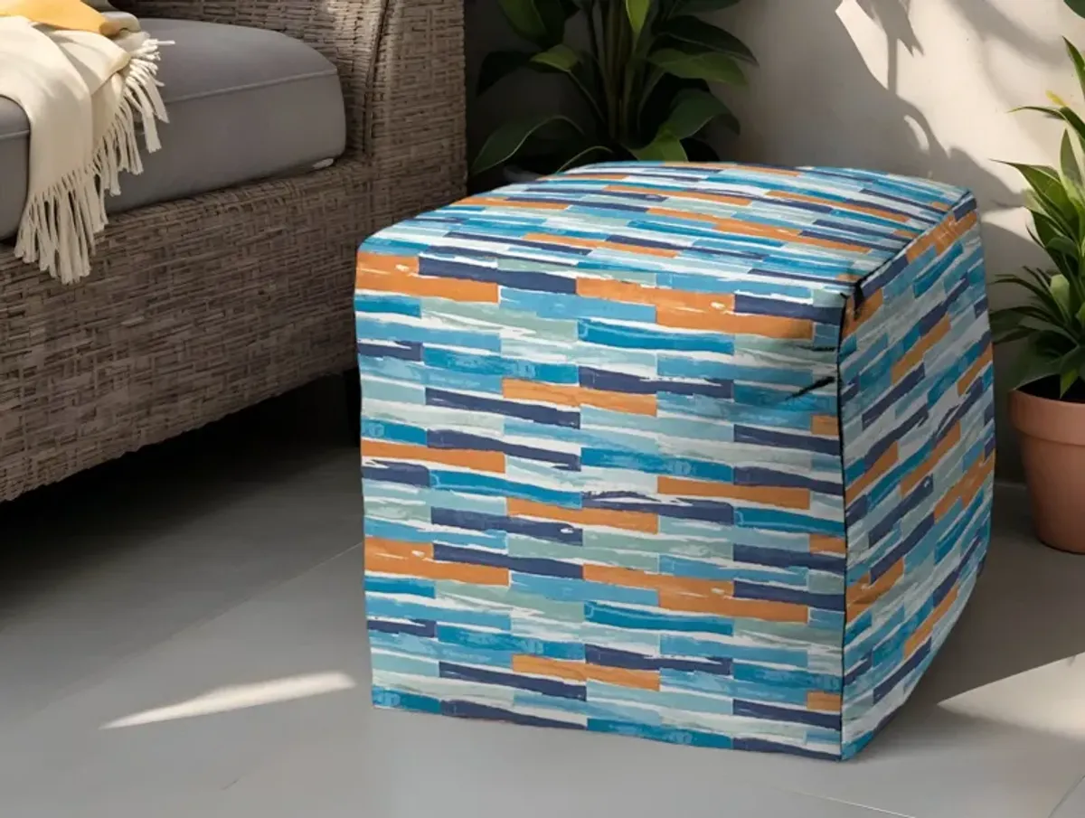Polyester Cube Geometric Indoor Outdoor Pouf Ottoman - Blue