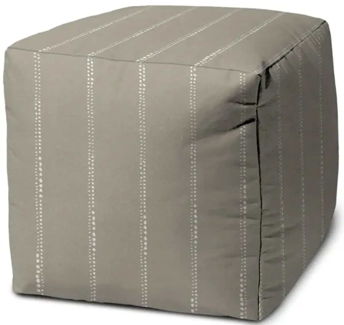 Polyester Cube Striped Indoor / Outdoor Pouf Ottoman - Taupe