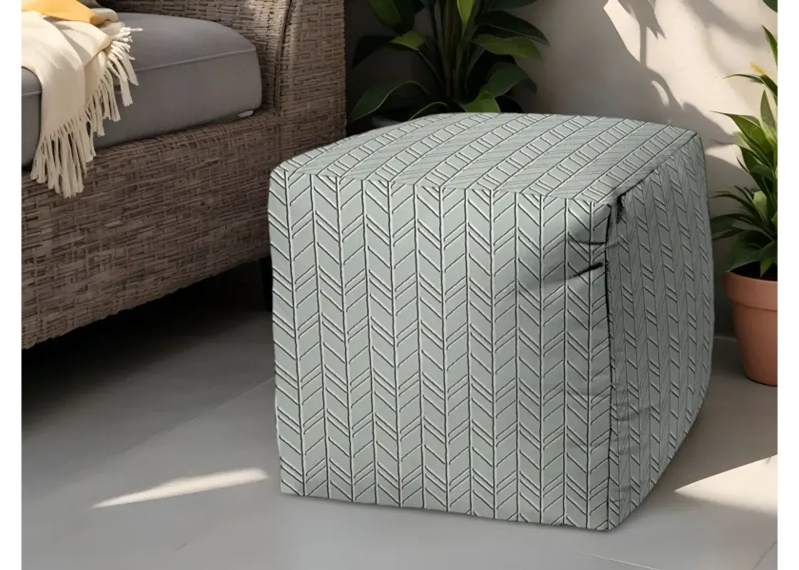 Polyester Cube Geometric Indoor Outdoor Pouf Ottoman - Green