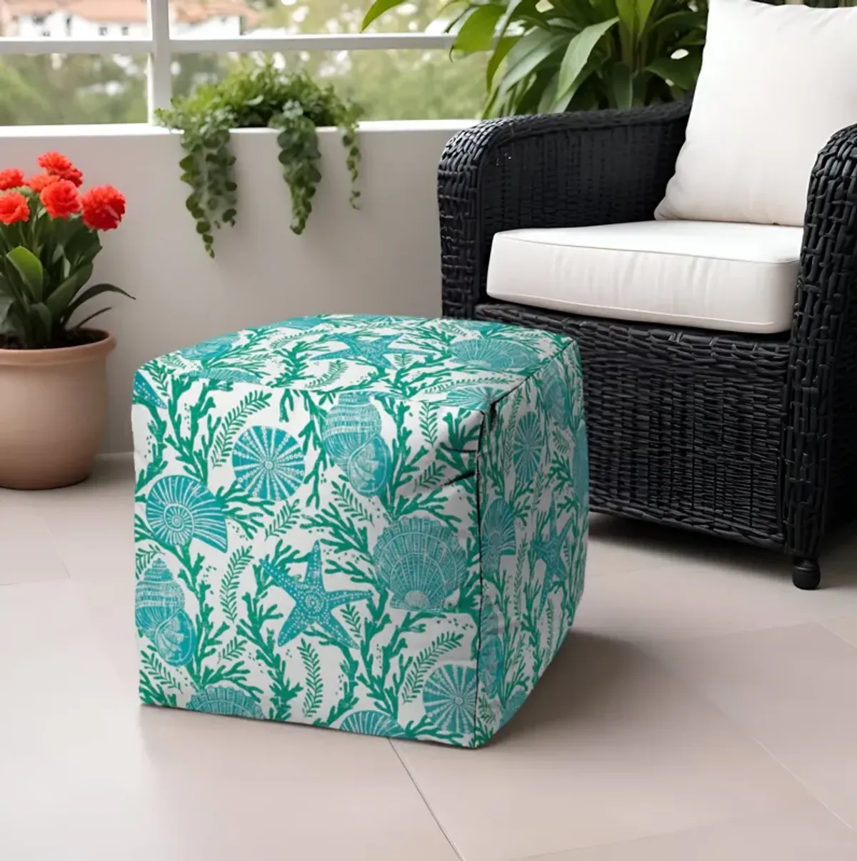 Cube Indoor / Outdoor Pouf Ottoman - Turquoise