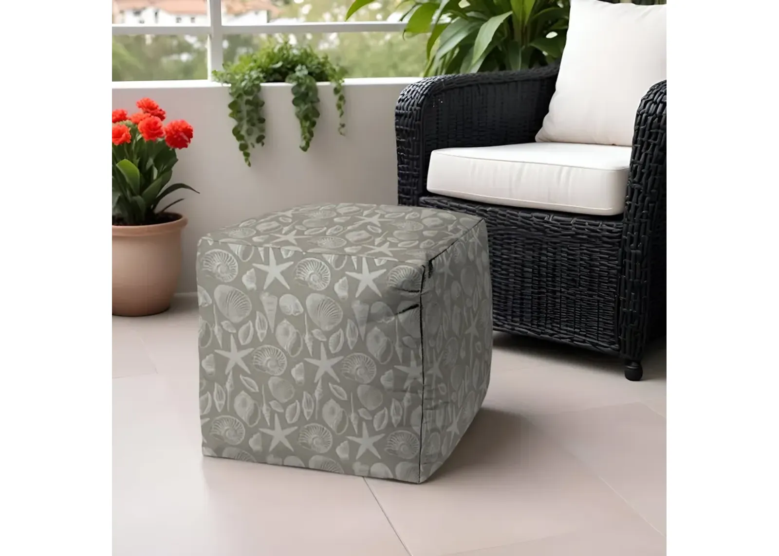 17" Cube Indoor Outdoor Pouf Ottoman - Gray