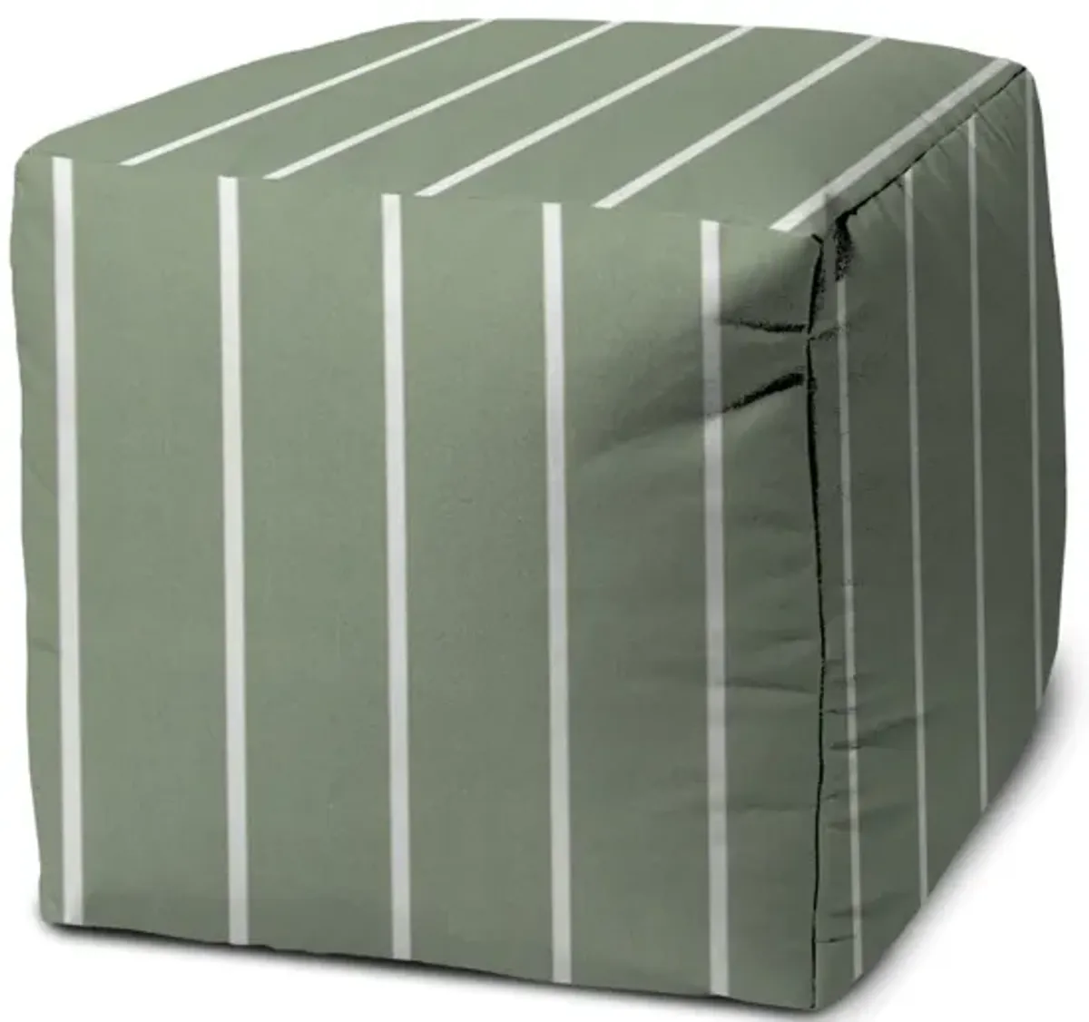 Polyester Cube Striped Indoor Outdoor Pouf Ottoman - Green