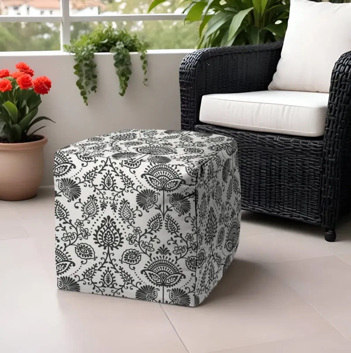 Polyester Cube, Indoor Outdoor Pouf Ottoman - Gray