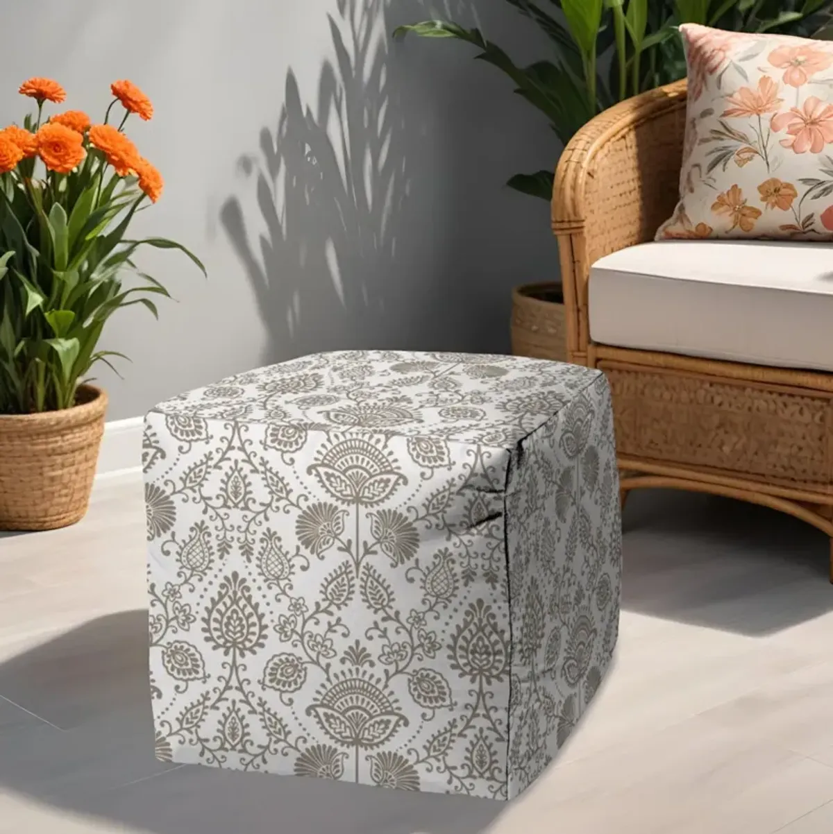 Polyester Cube Indoor Outdoor Pouf Ottoman - Taupe