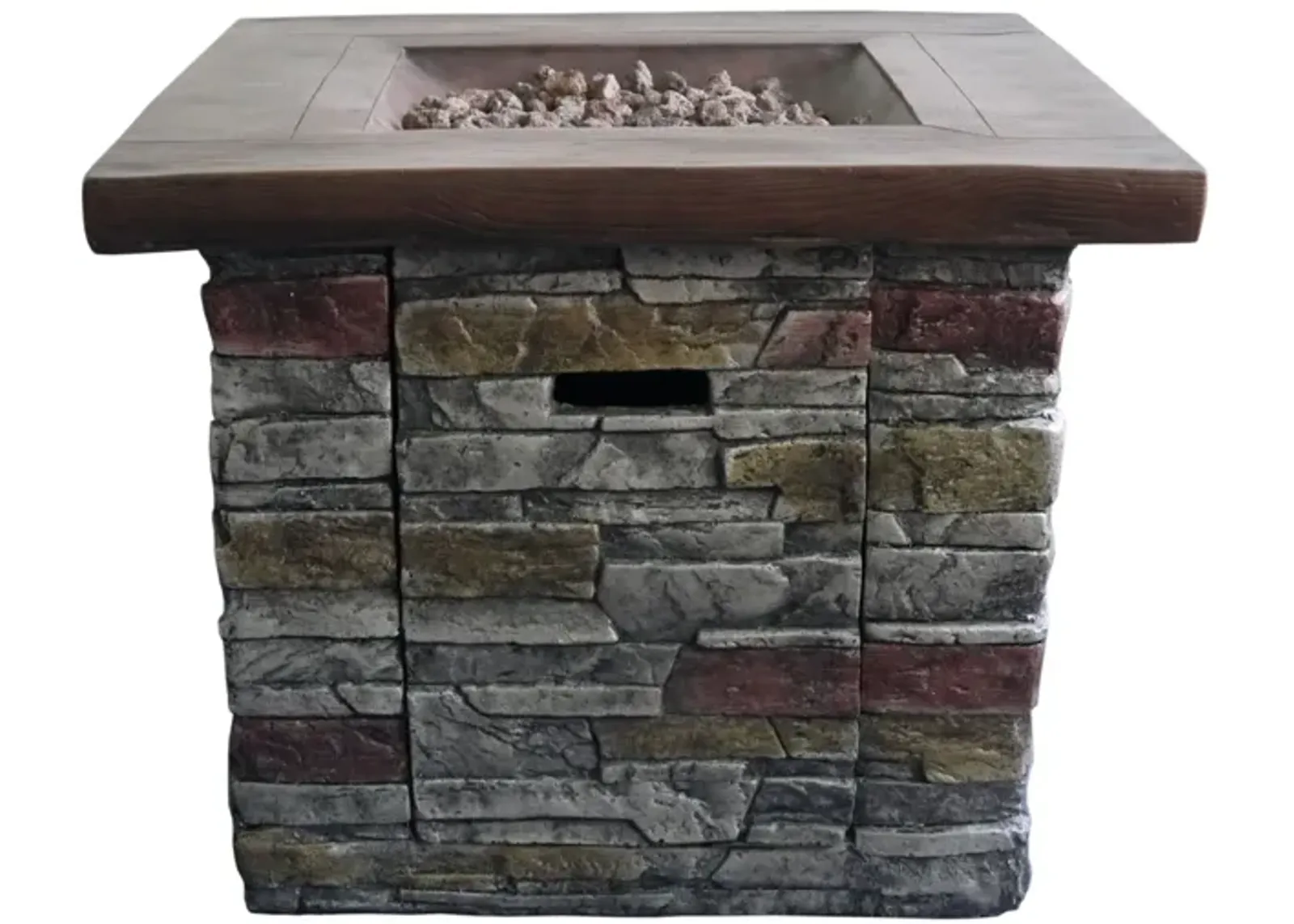 Outdoor Wood And Brick Square Gas Fire Pit With Lava Rocks - Brown