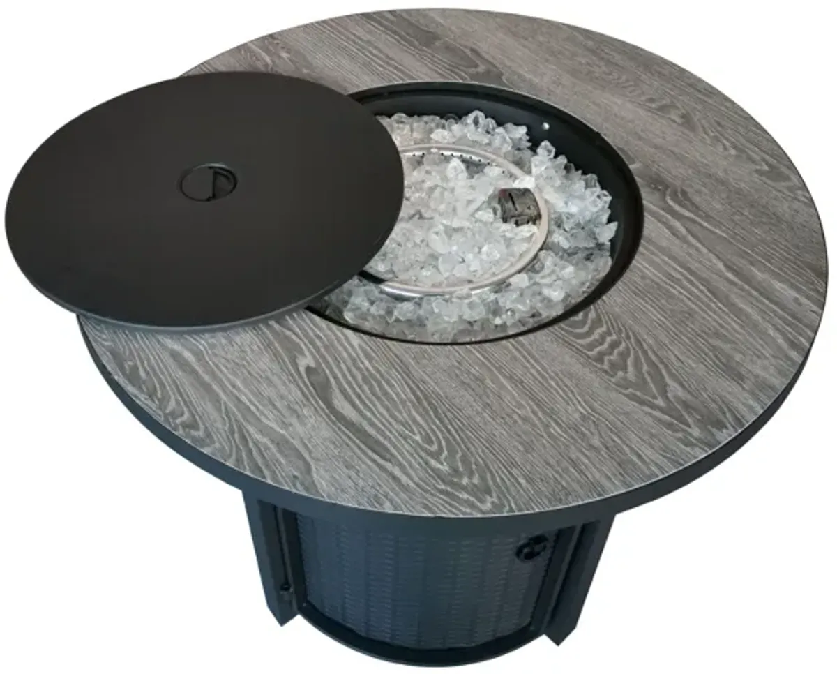 Round Metal Fire Pit With Glass Rocks - Black / Tile