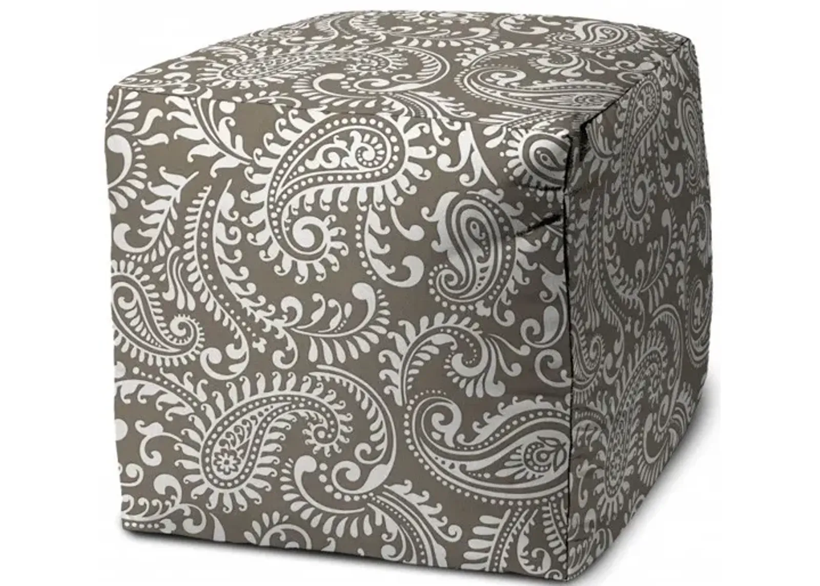 Cube Paisley Indoor Outdoor Pouf Cover - Taupe