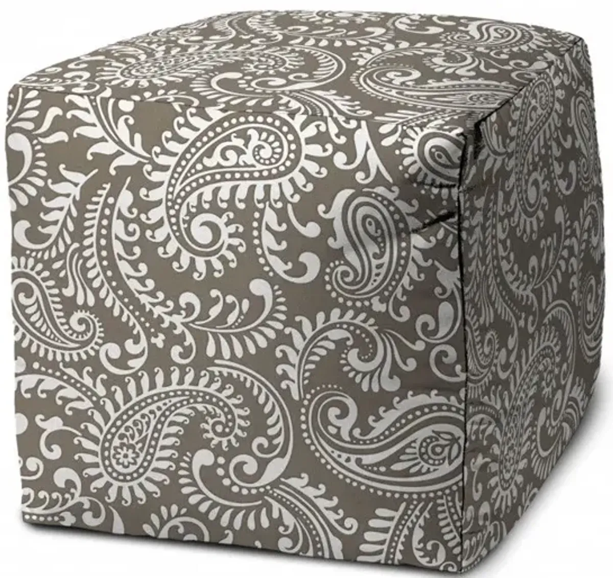 Cube Paisley Indoor Outdoor Pouf Cover - Taupe