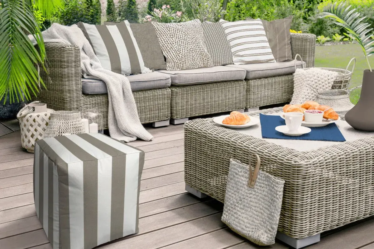 Cube Striped, Indoor Outdoor Pouf Cover - Taupe