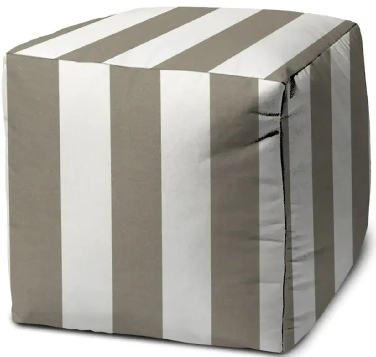 Cube Striped, Indoor Outdoor Pouf Cover - Taupe