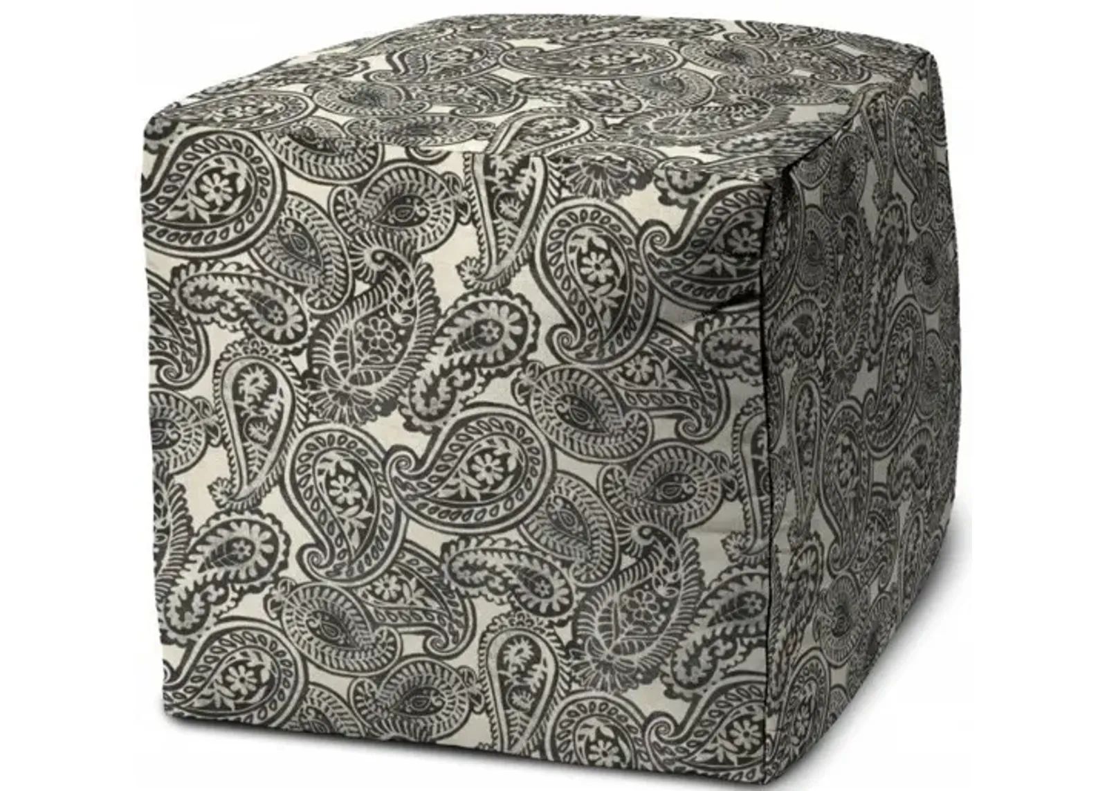 Cube Paisley Indoor Outdoor Pouf Cover - Gray