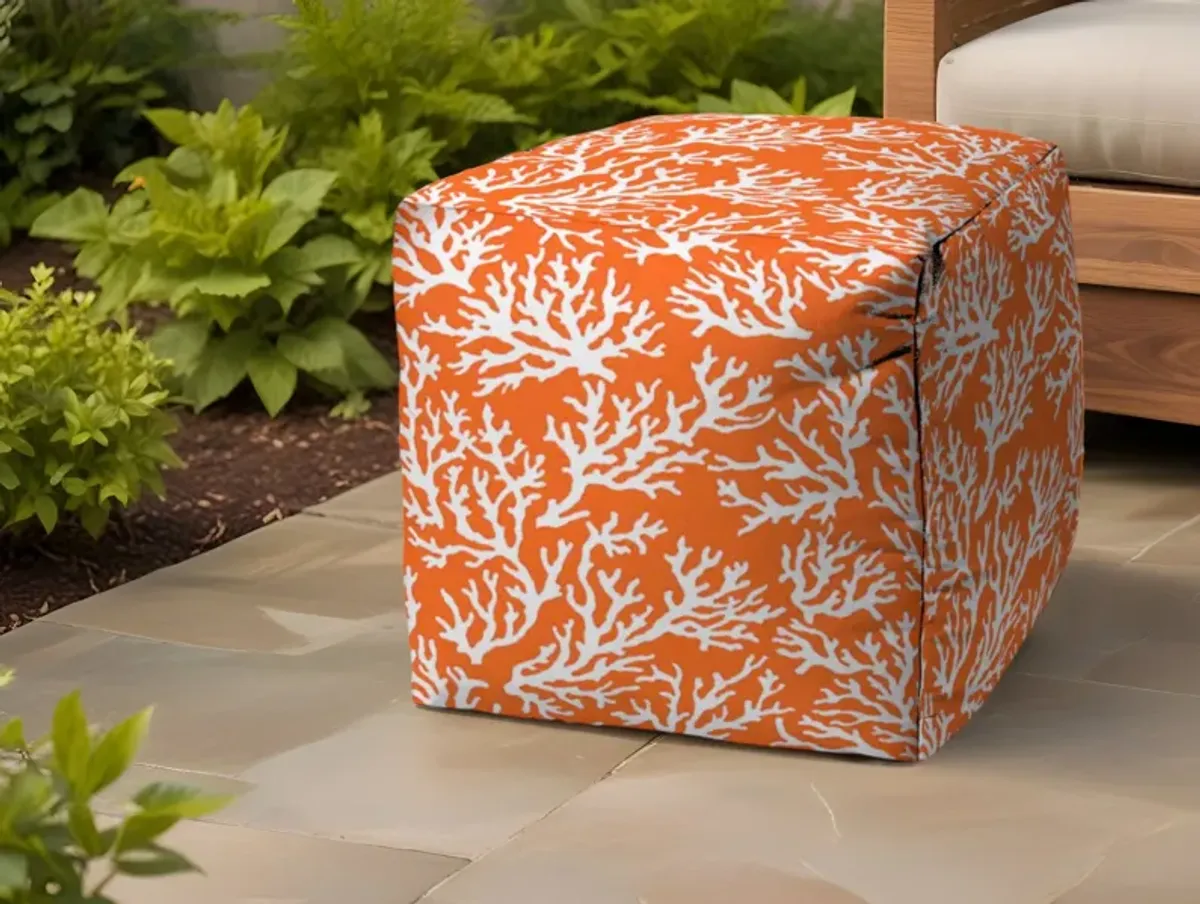 Polyester, Cube Indoor Outdoor Pouf Ottoman - Orange