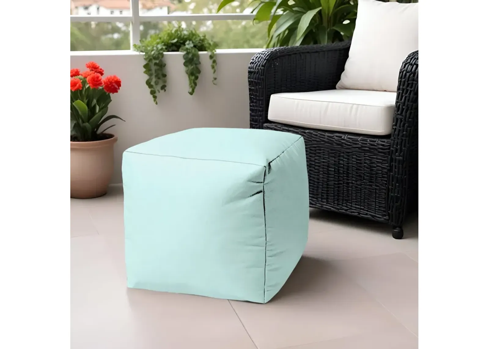 Cool Solid Color Indoor Outdoor Pouf Cover - Pale Aqua