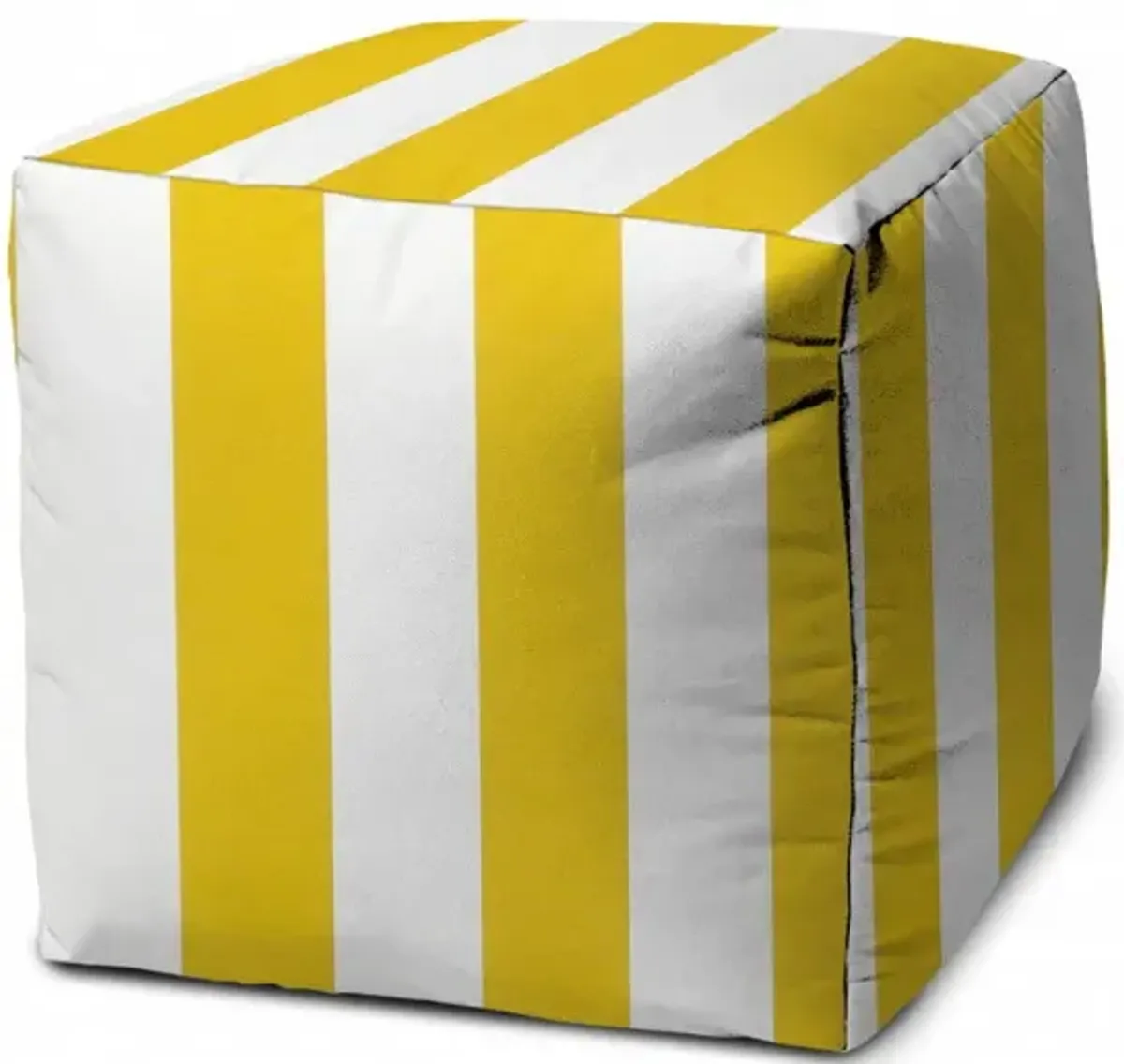 Cube Striped Indoor Outdoor Pouf Cover - Yellow / White