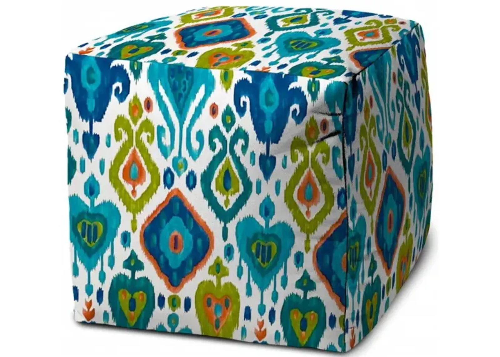 Cube Damask Indoor Outdoor Pouf Cover - Turquoise