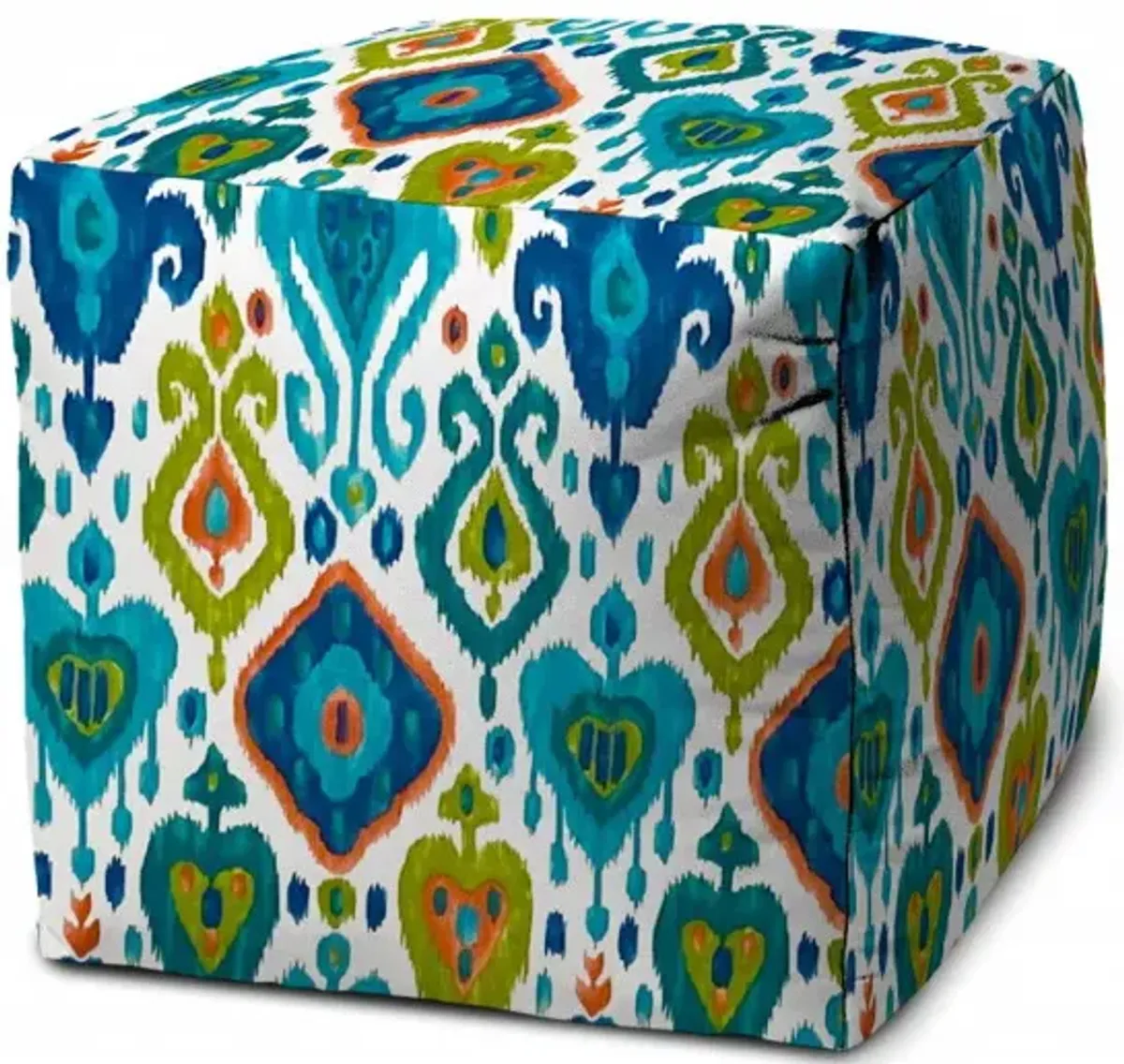 Cube Damask Indoor Outdoor Pouf Cover - Turquoise