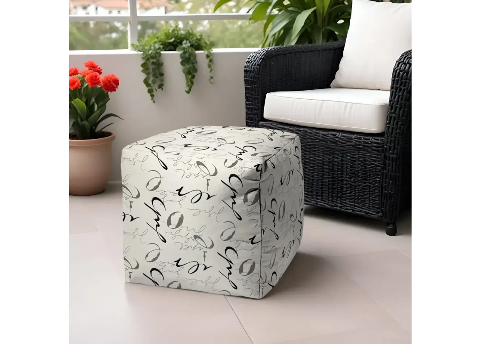 17" Polyester Cube, Indoor Outdoor Pouf Ottoman - Gray