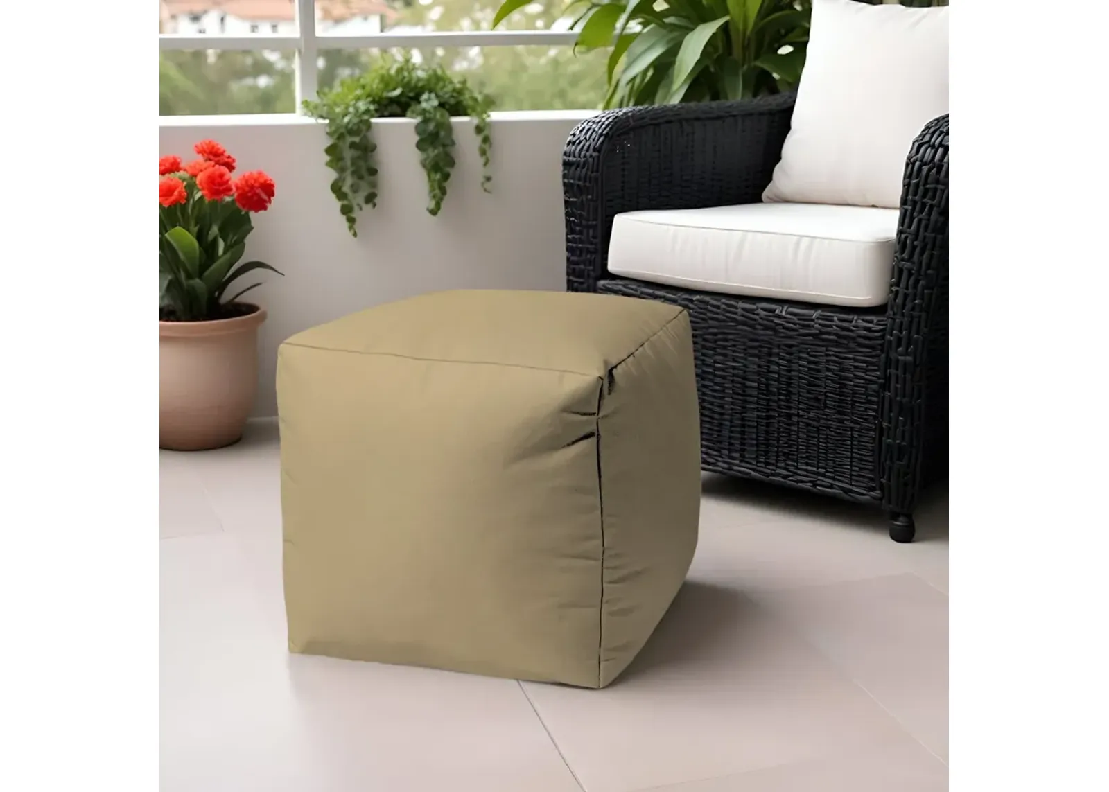 Canvas Cube Outdoor Pouf Cover - Khaki