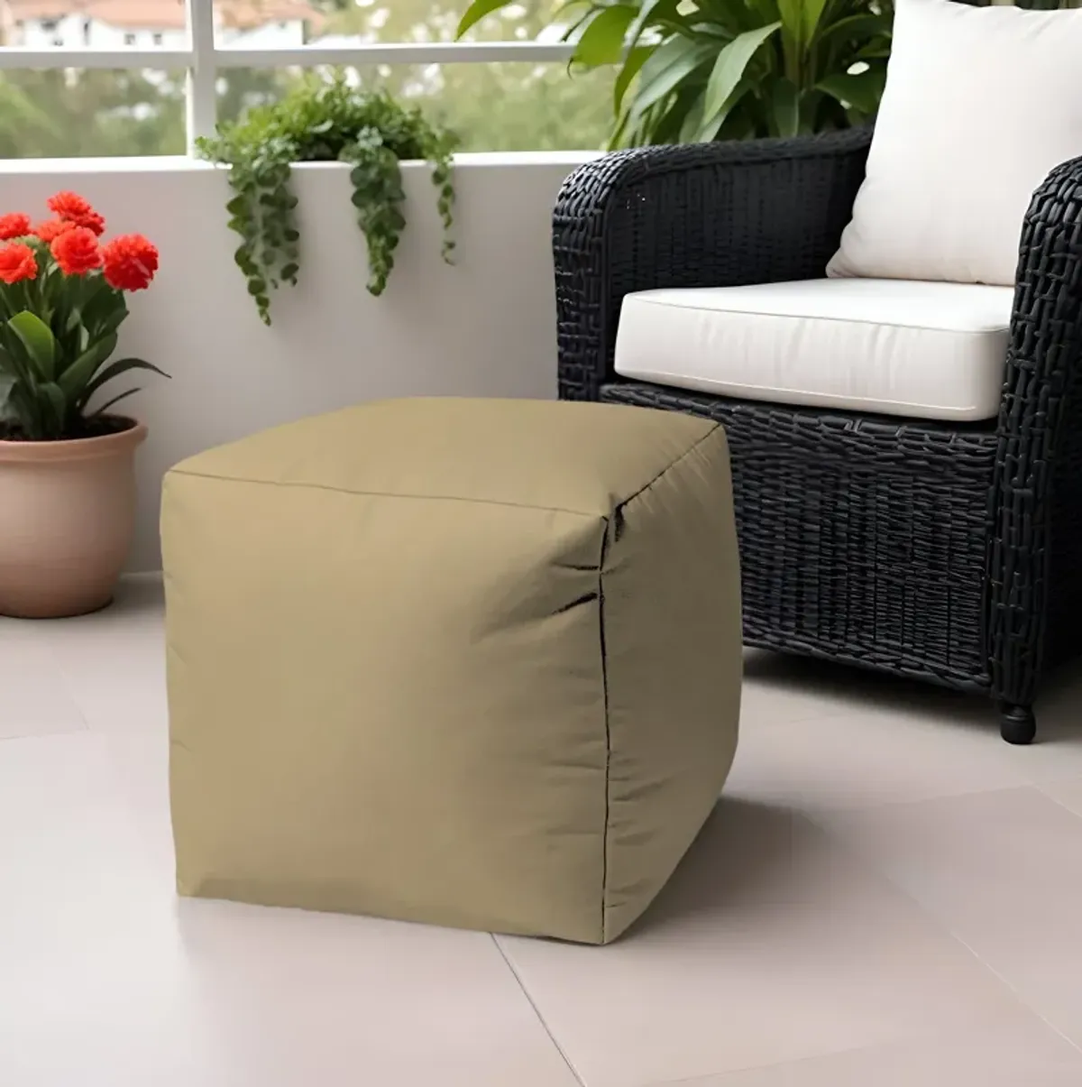 Canvas Cube Outdoor Pouf Cover - Khaki