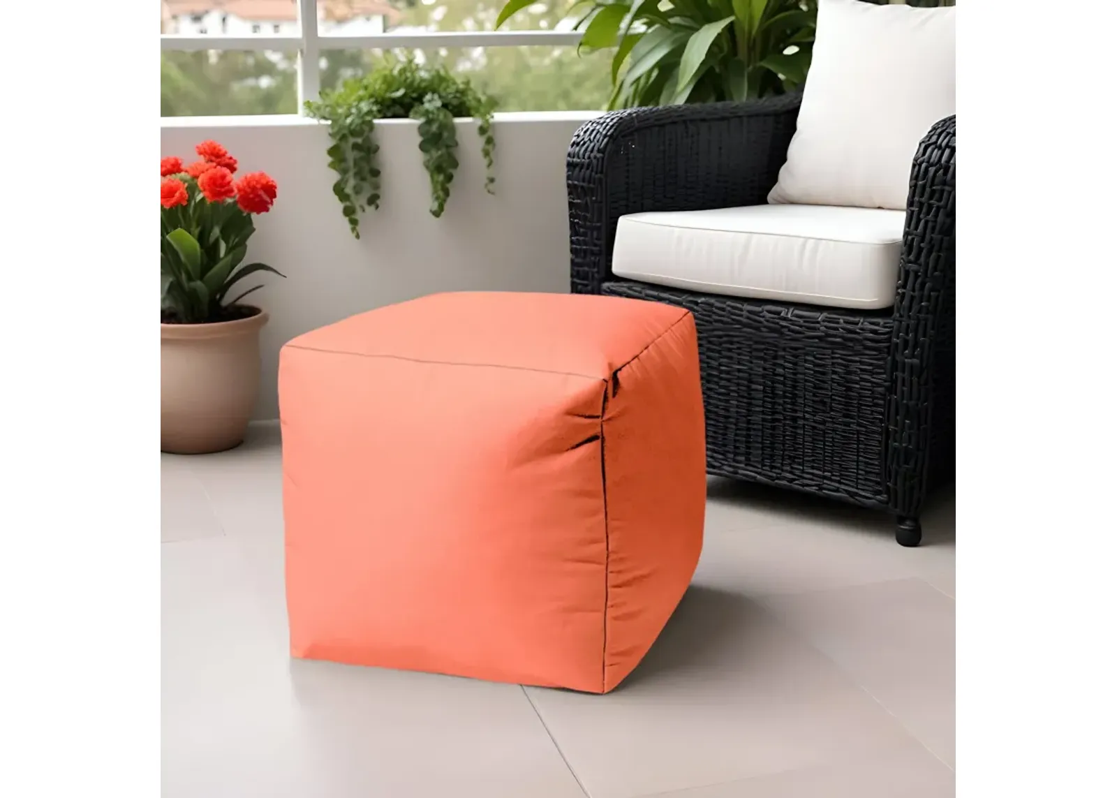 Cool Flamingo Solid Color Indoor Outdoor Pouf Cover - Coral